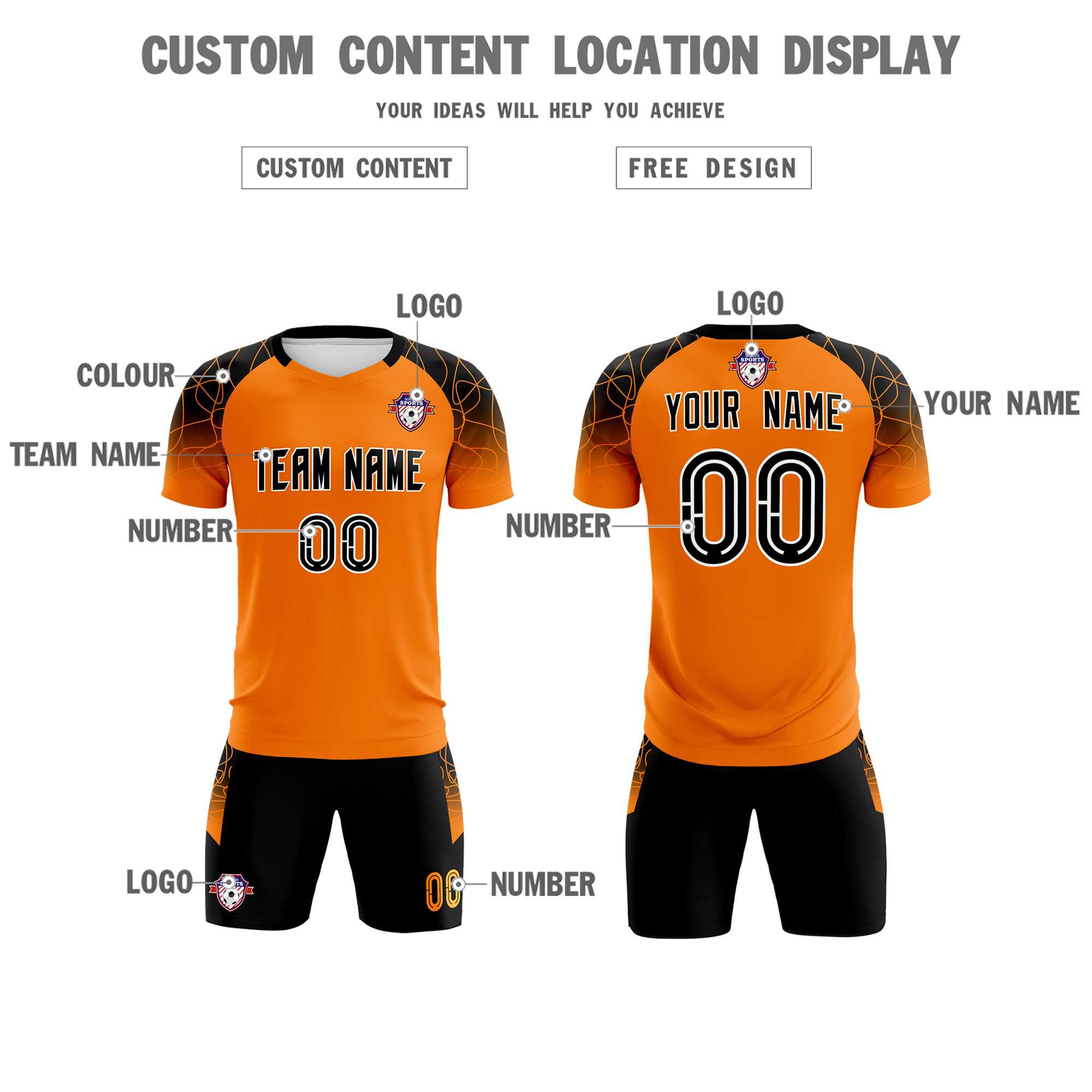 Custom Orange Classic Soccer Training Sets Jersey For Adults/Kids