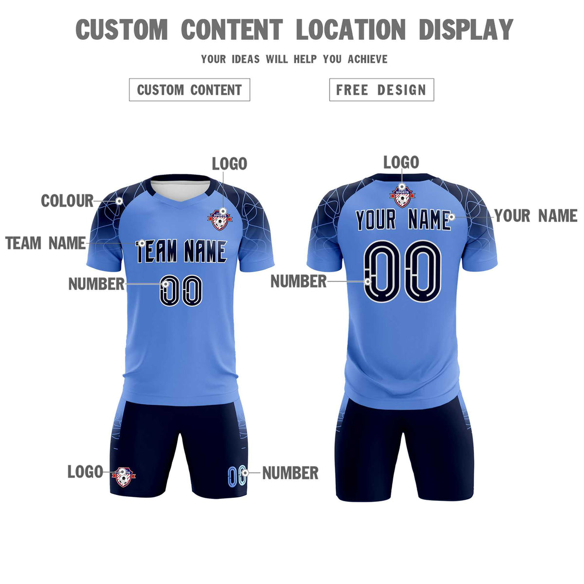 Custom Light Blue Classic Soccer Training Sets Jersey For Adults/Kids