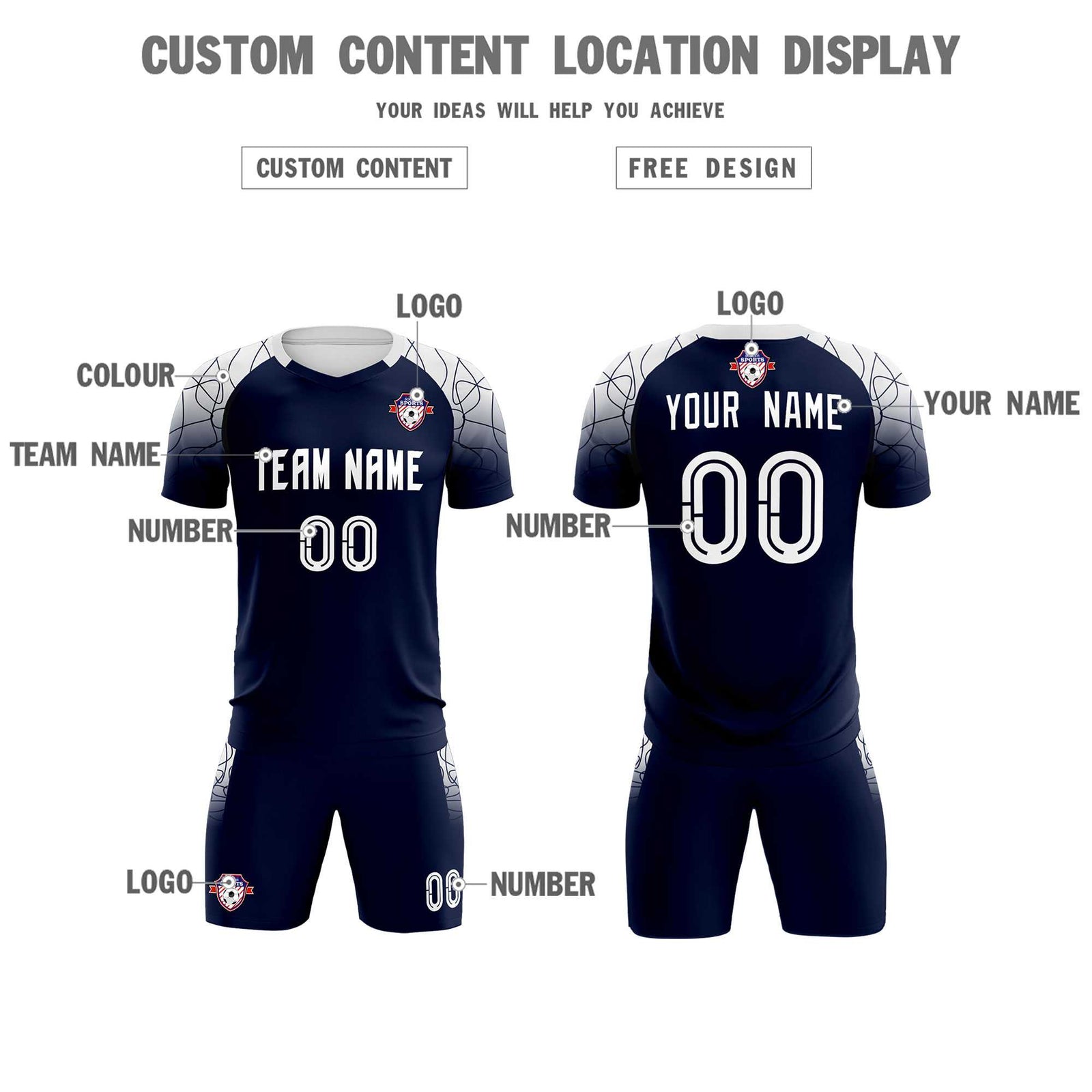 Custom Navy Classic Soccer Training Sets Jersey For Adults/Kids