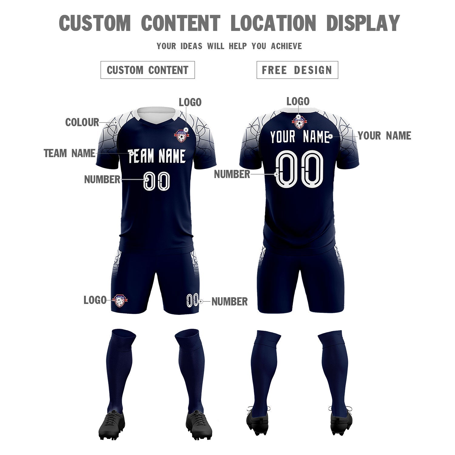 Custom Navy Classic Soccer Training Sets Jersey For Adults/Kids