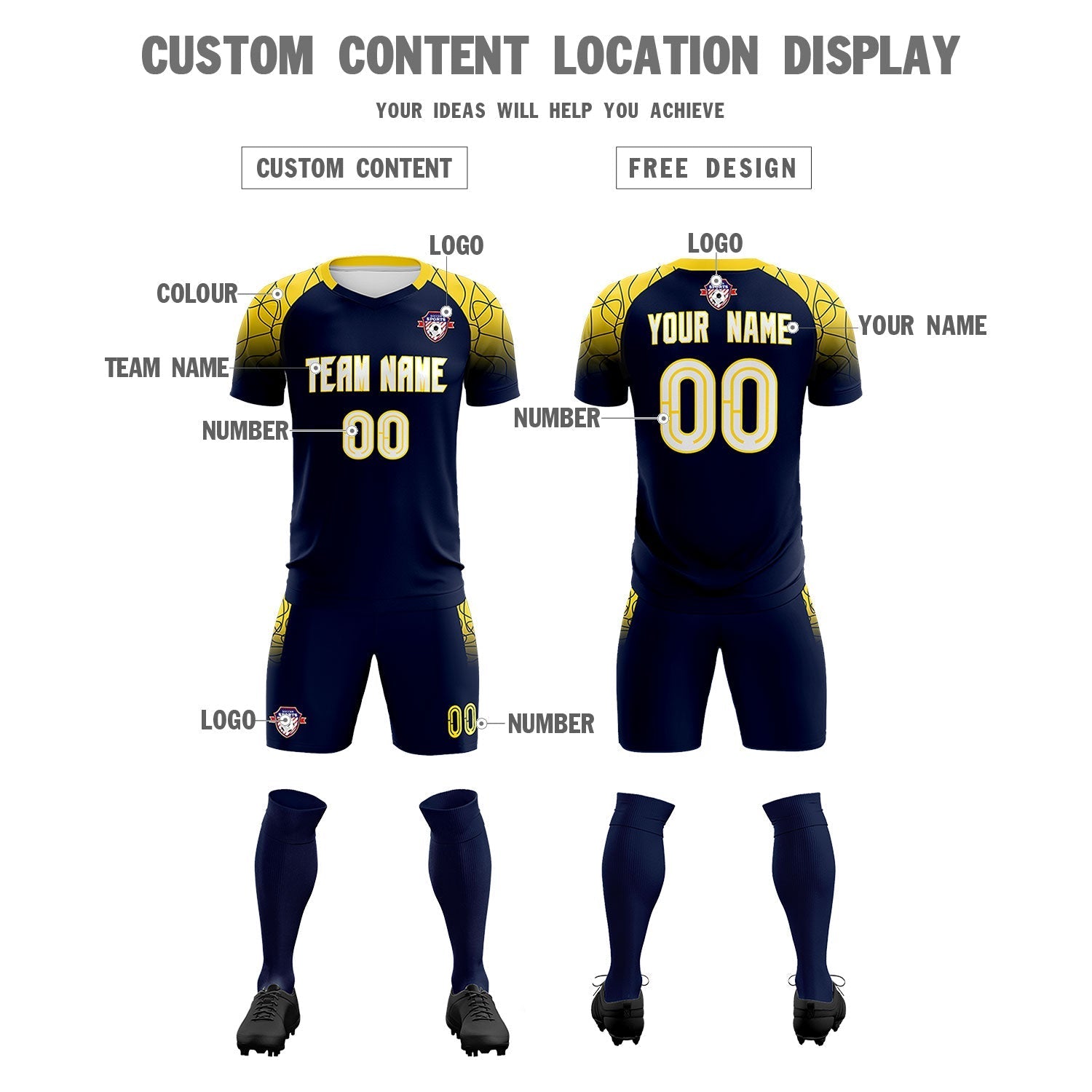 Custom Navy Classic Soccer Training Sets Jersey For Adults/Kids