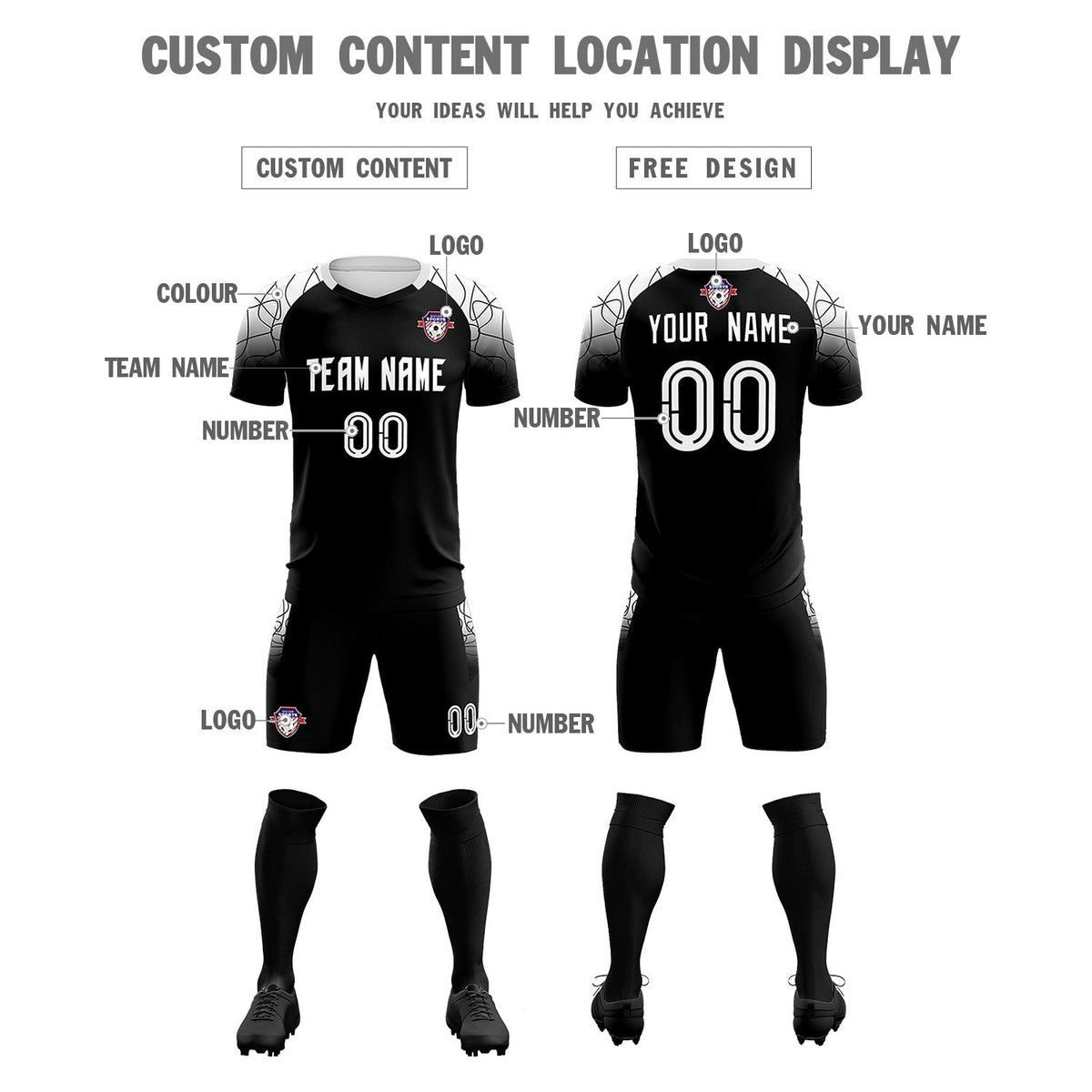 Custom Black Classic Soccer Training Sets Jersey For Adults/Kids