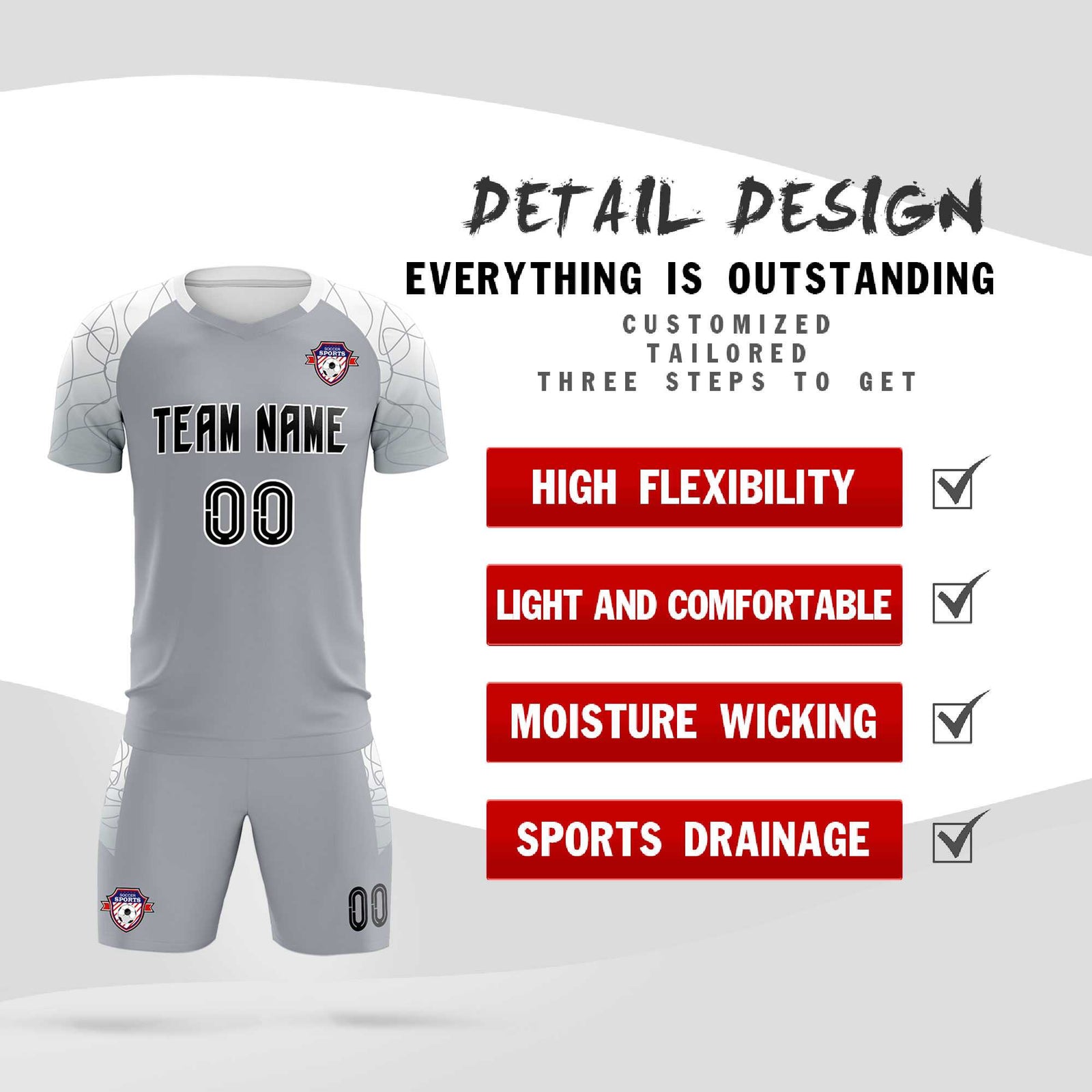 Custom Silver Classic Soccer Training Sets Jersey For Adults/Kids