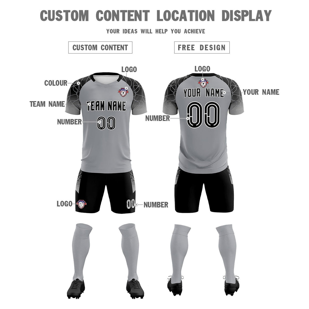 Custom Silver Classic Soccer Training Sets Jersey For Adults/Kids