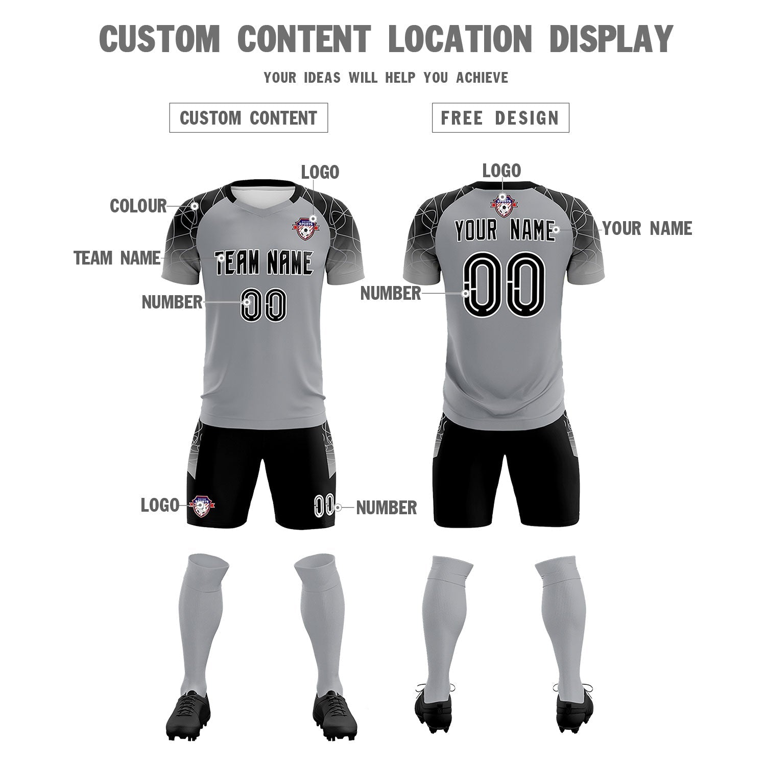 Custom Silver Classic Soccer Training Sets Jersey For Adults/Kids