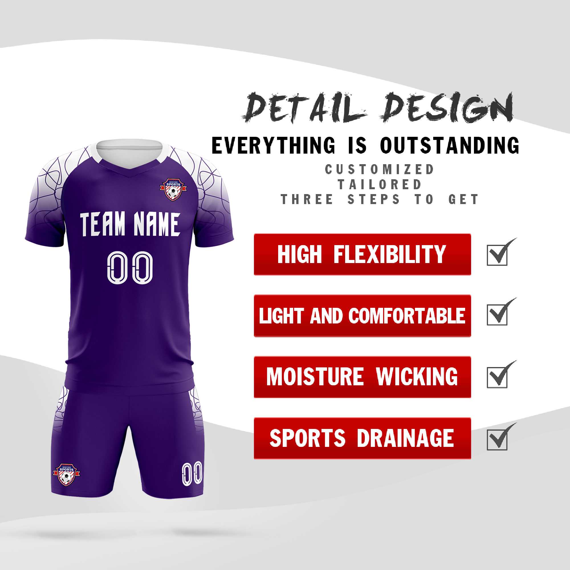 Custom Purple Classic Soccer Training Sets Jersey For Adults/Kids