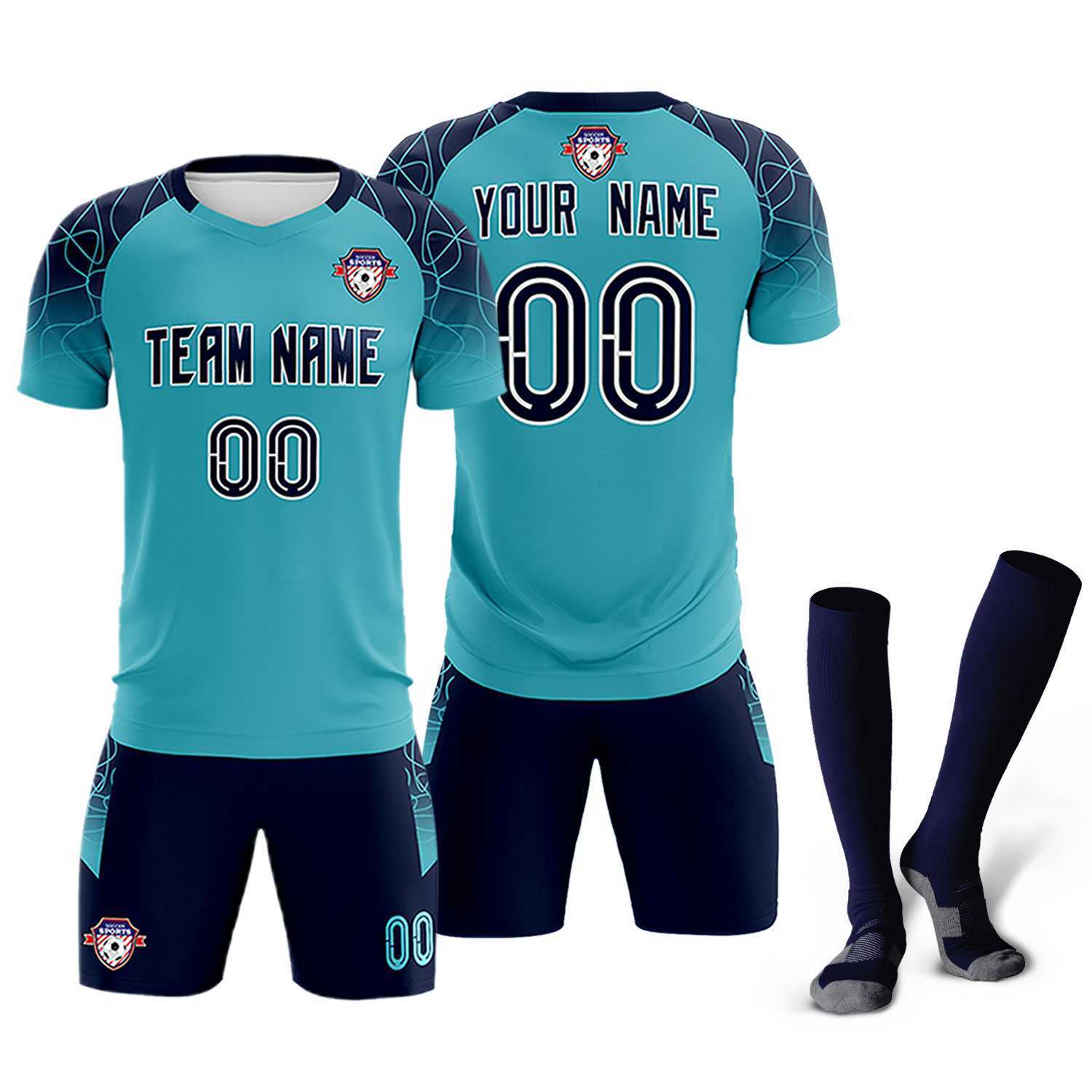 Custom Sky Blue Classic Soccer Training Sets Jersey For Adults/Kids