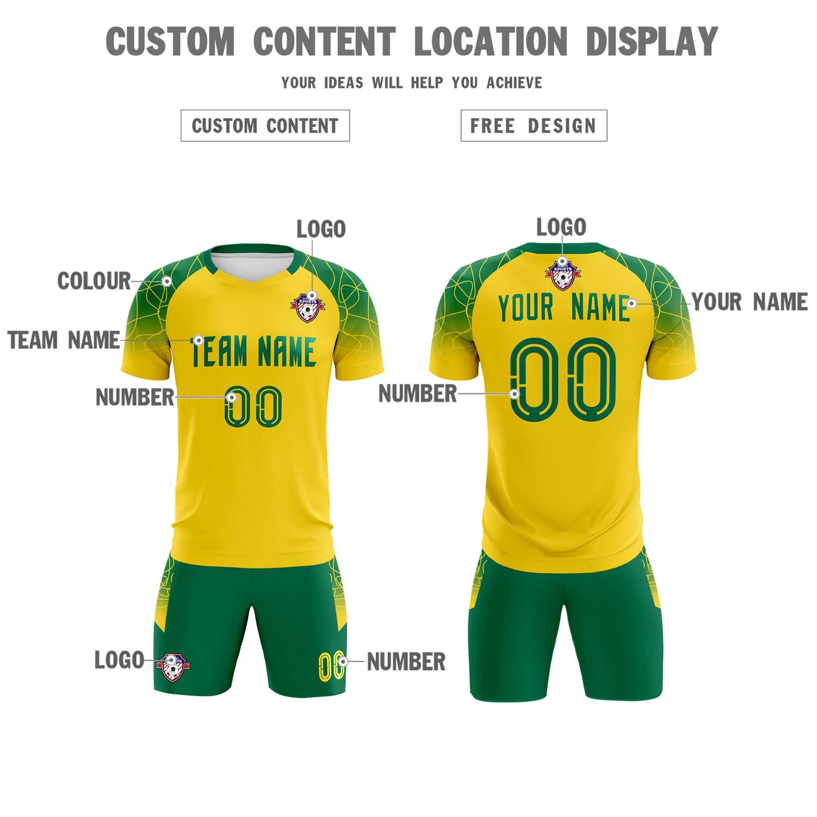 Custom Gold Classic Soccer Training Sets Jersey For Adults/Kids