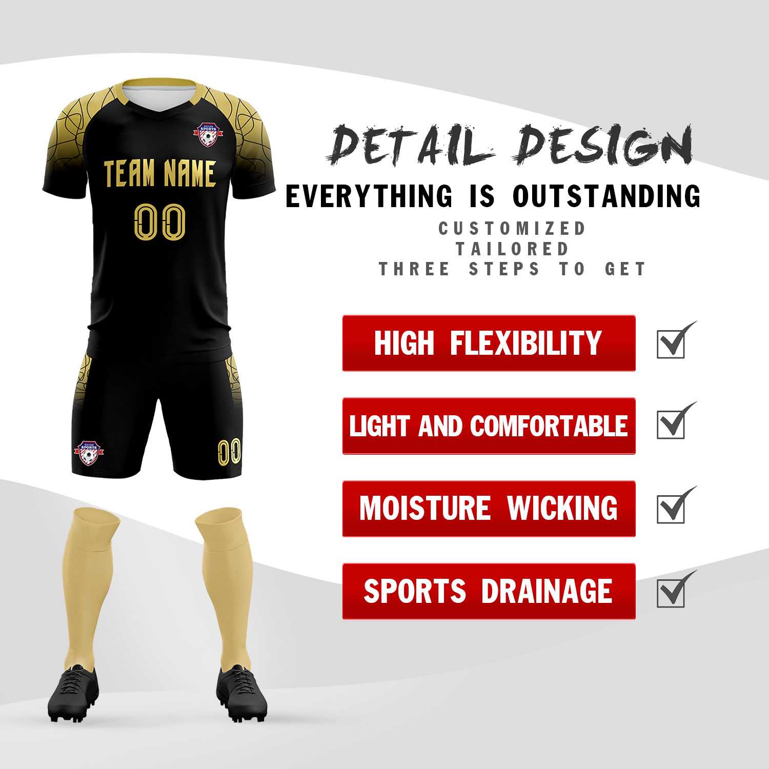 Custom Black Classic Soccer Training Sets Jersey For Adults/Kids