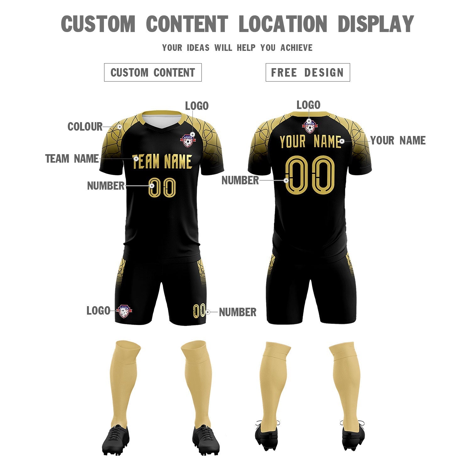 Custom Black Classic Soccer Training Sets Jersey For Adults/Kids