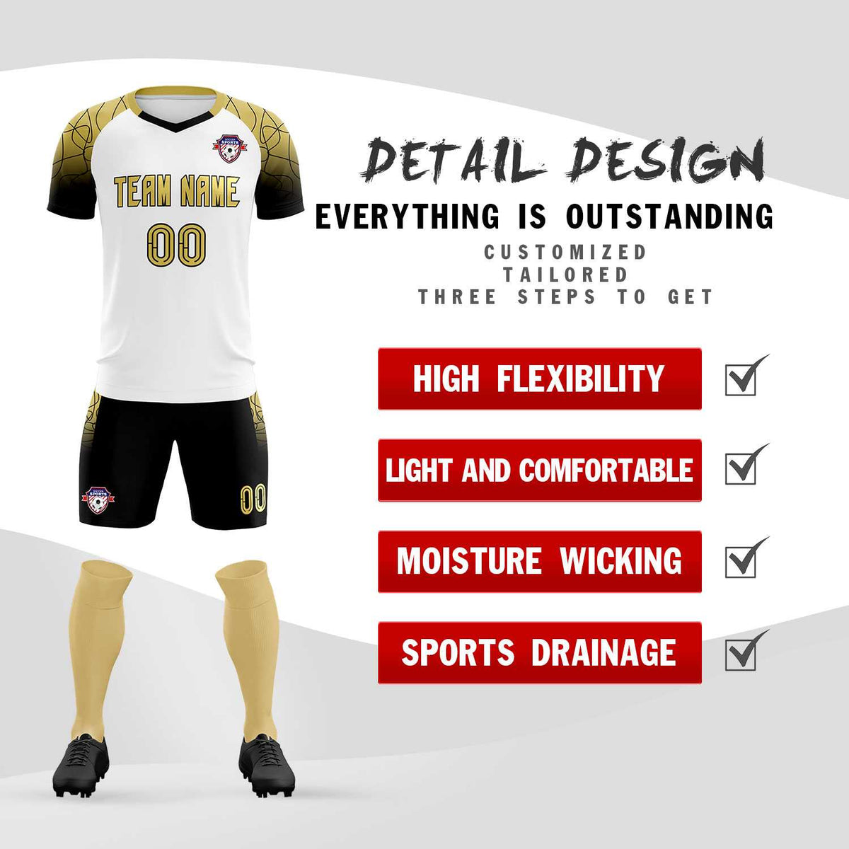 Custom White Classic Soccer Training Sets Jersey For Adults/Kids
