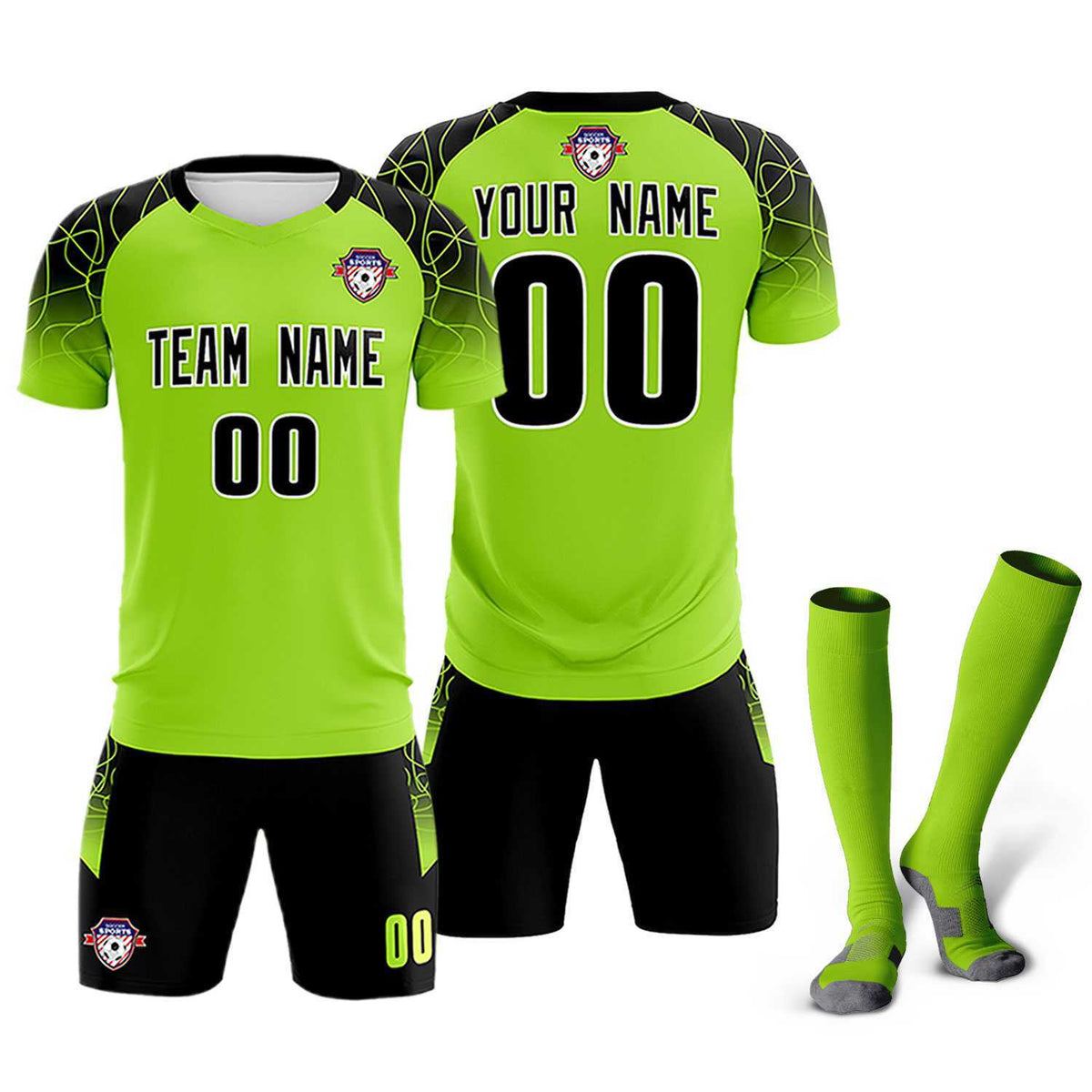 Custom Neon Green Classic Soccer Training Sets Jersey For Adults/Kids