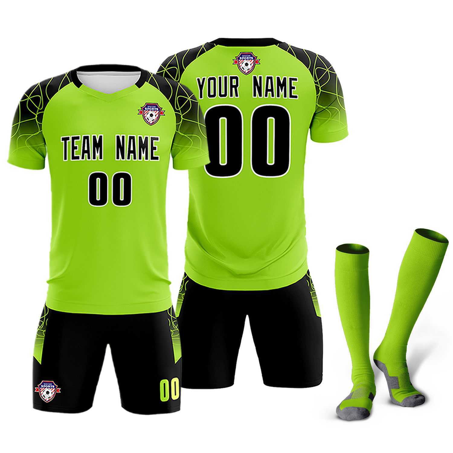Custom Neon Green Classic Soccer Training Sets Jersey For Adults/Kids