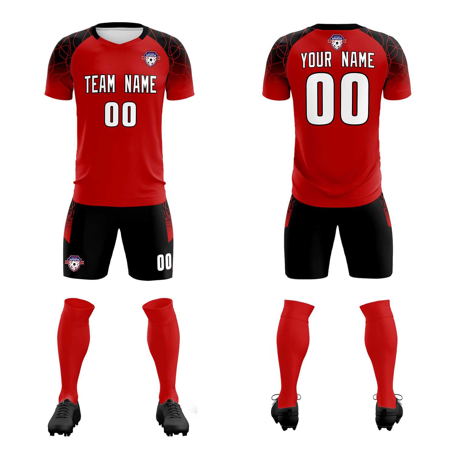 Custom Red Classic Soccer Training Sets Jersey For Adults/Kids