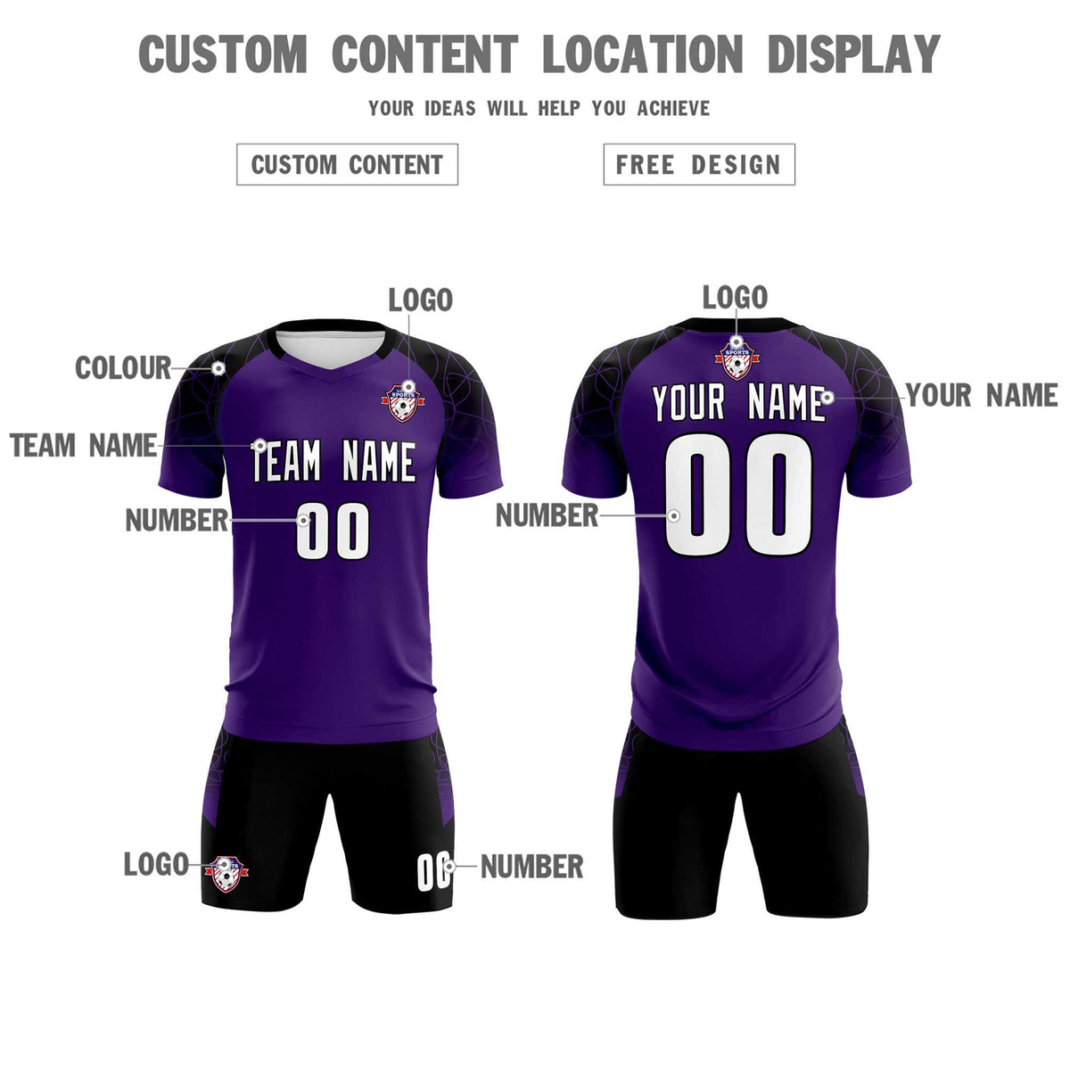 Custom Purple Classic Soccer Training Sets Jersey For Adults/Kids