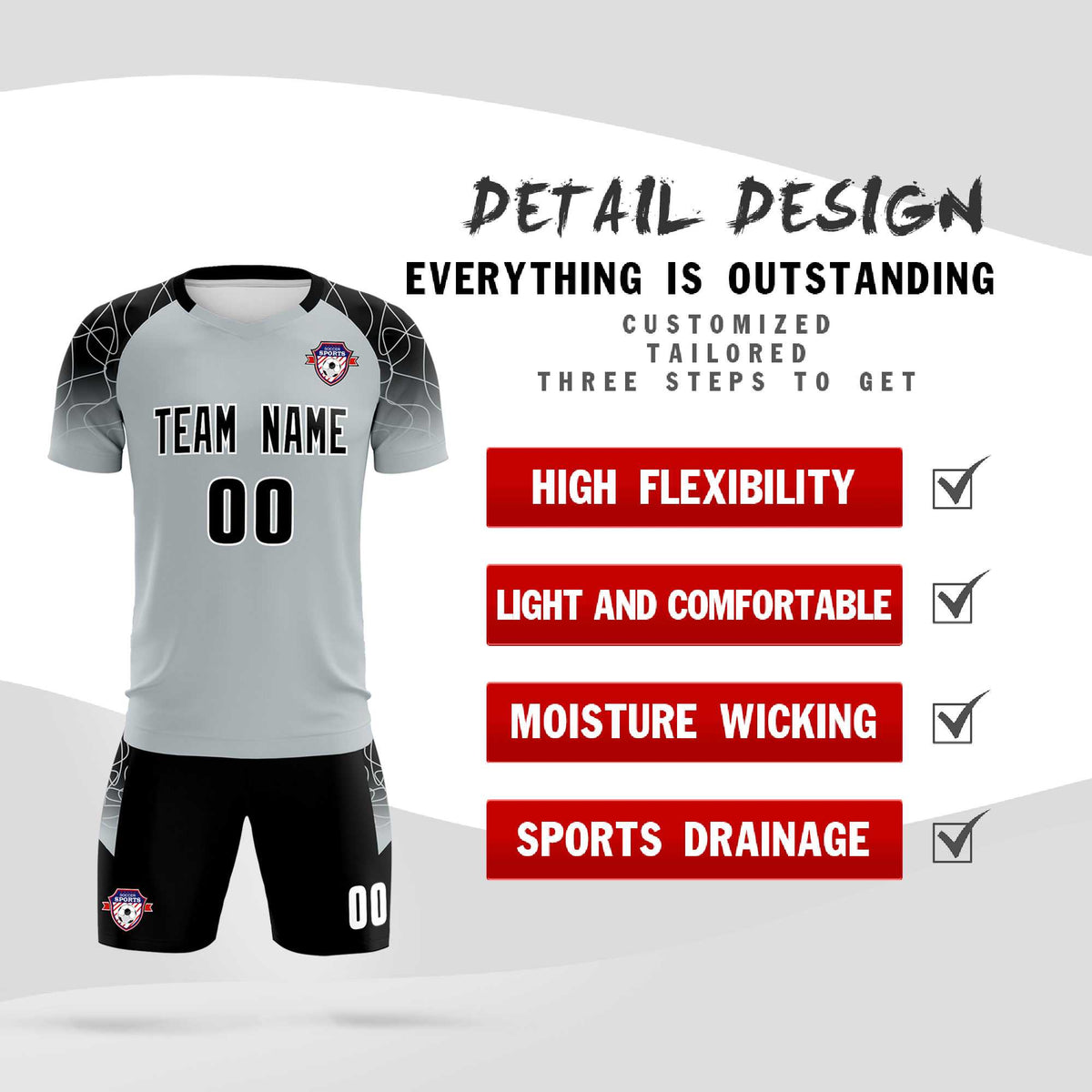 Custom Silver Classic Soccer Training Sets Jersey For Adults/Kids