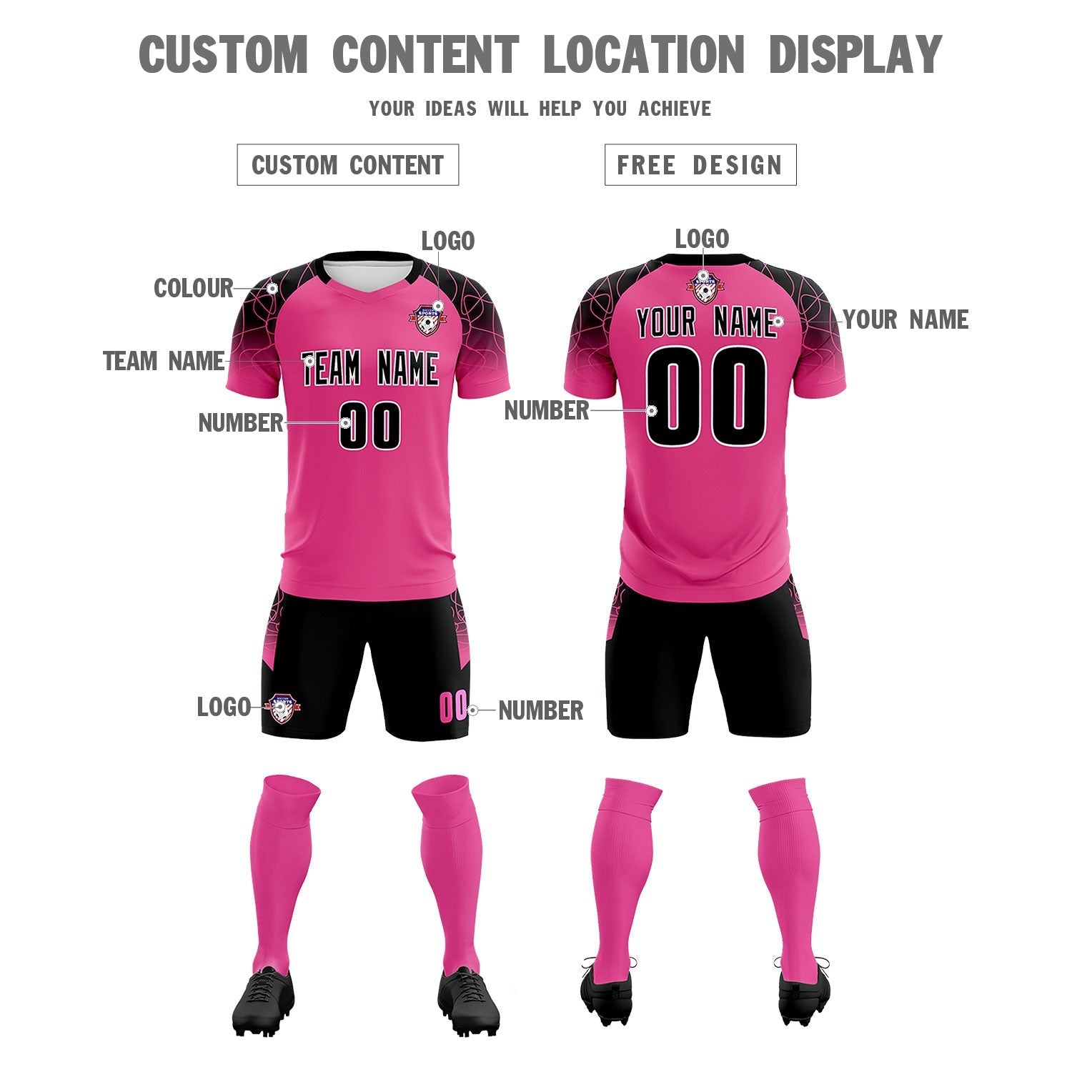 Custom Rose Red Classic Soccer Training Sets Jersey For Adults/Kids