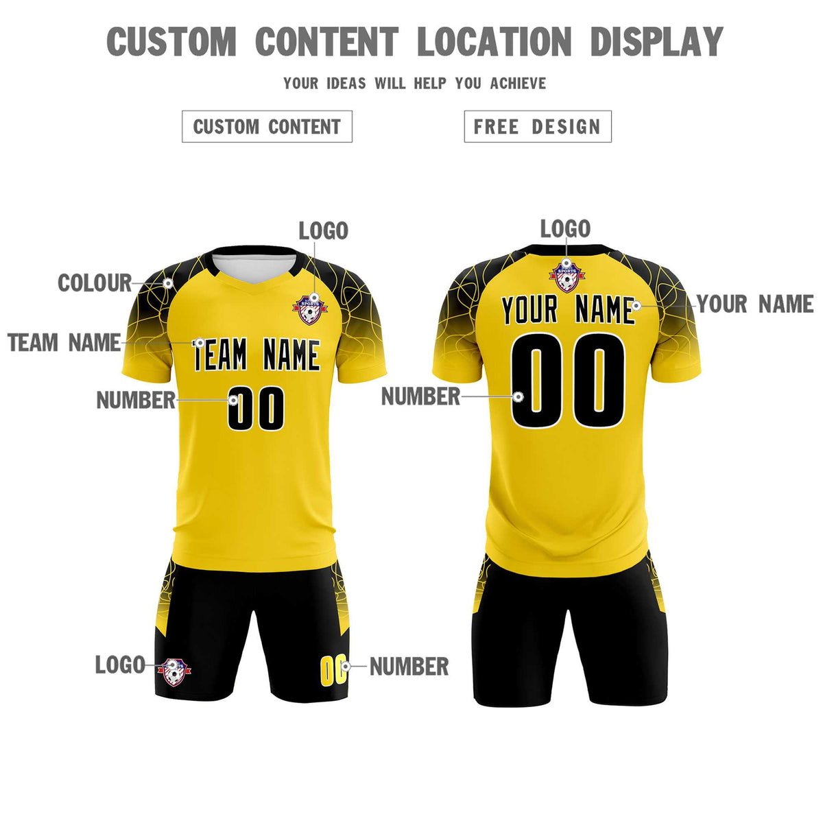 Custom Gold Classic Soccer Training Sets Jersey For Adults/Kids