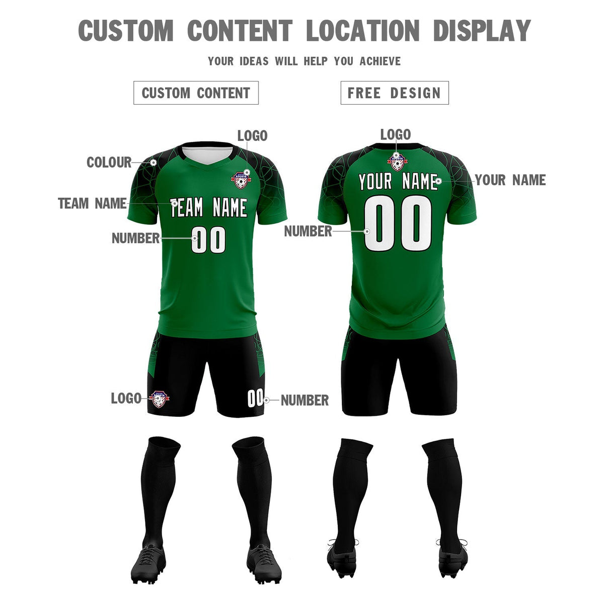 Custom Kelly Green Classic Soccer Training Sets Jersey For Adults/Kids