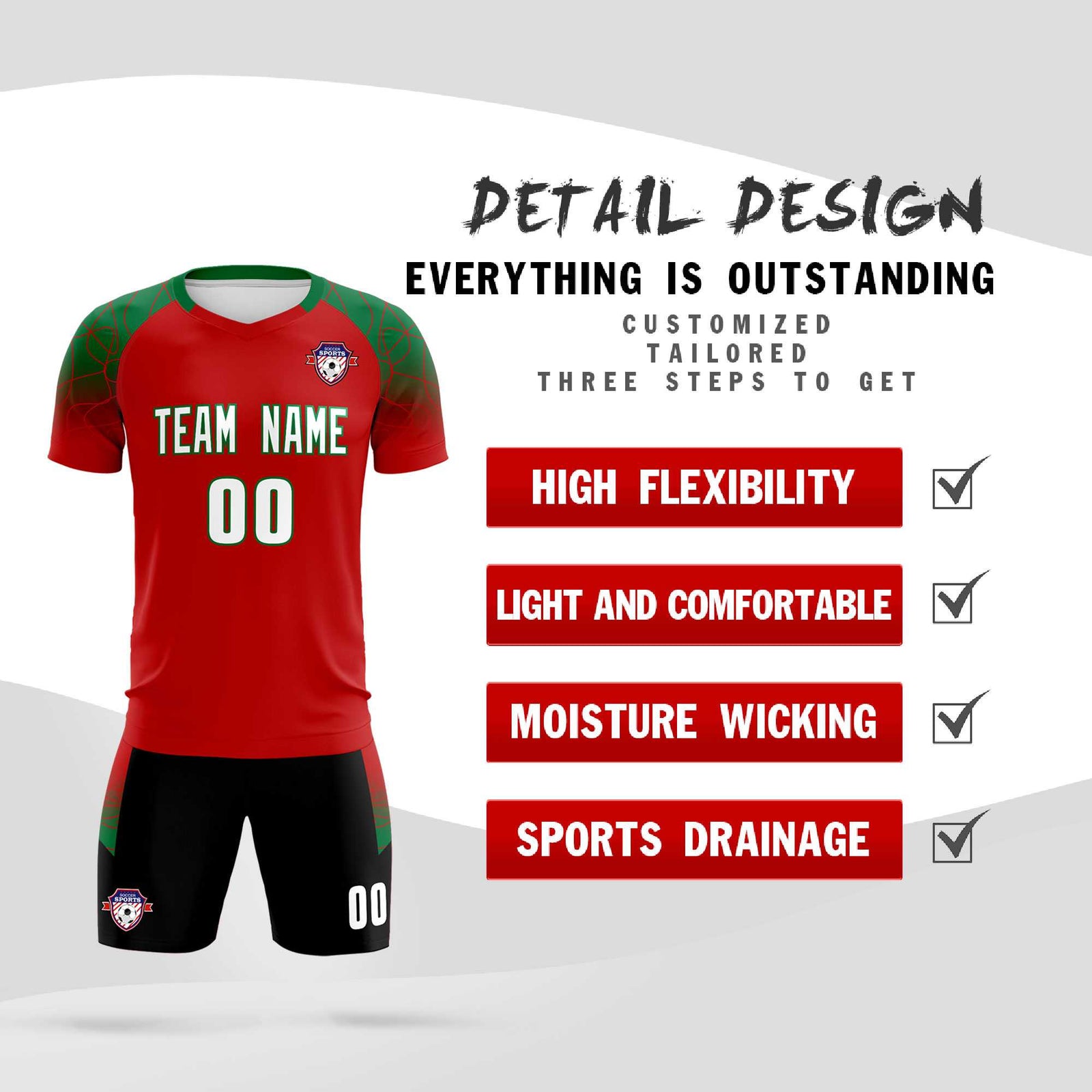 Custom Red Classic Soccer Training Sets Jersey For Adults/Kids