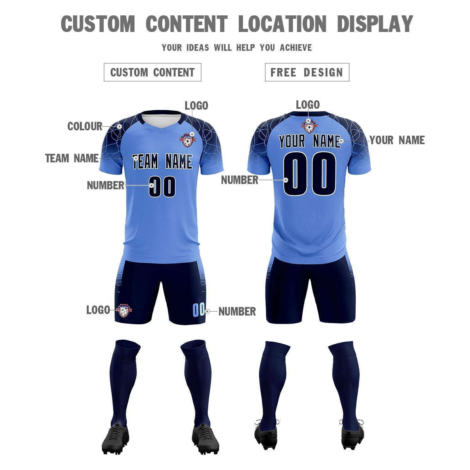 Custom Light Blue Classic Soccer Training Sets Jersey For Adults/Kids