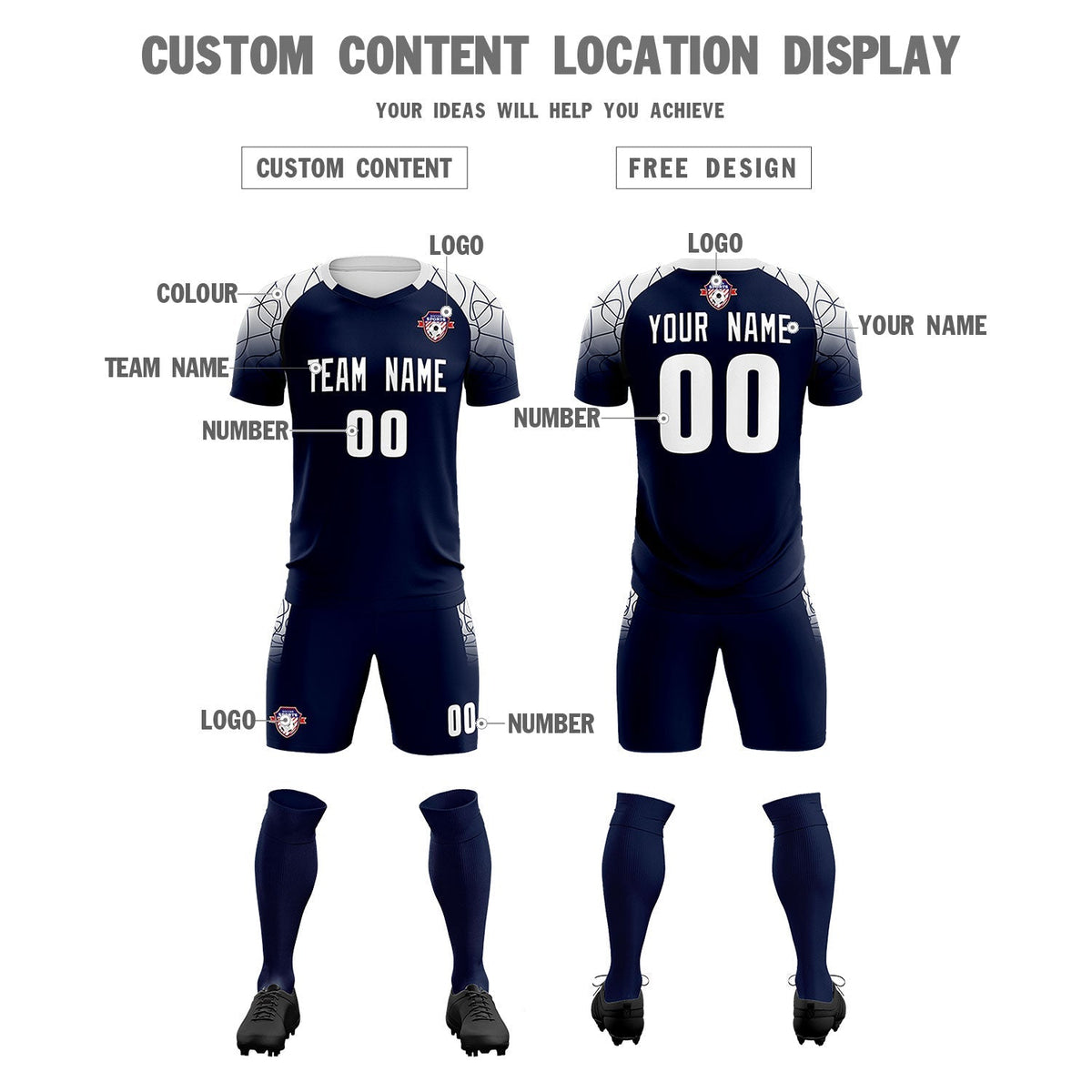 Custom Navy Classic Soccer Training Sets Jersey For Adults/Kids