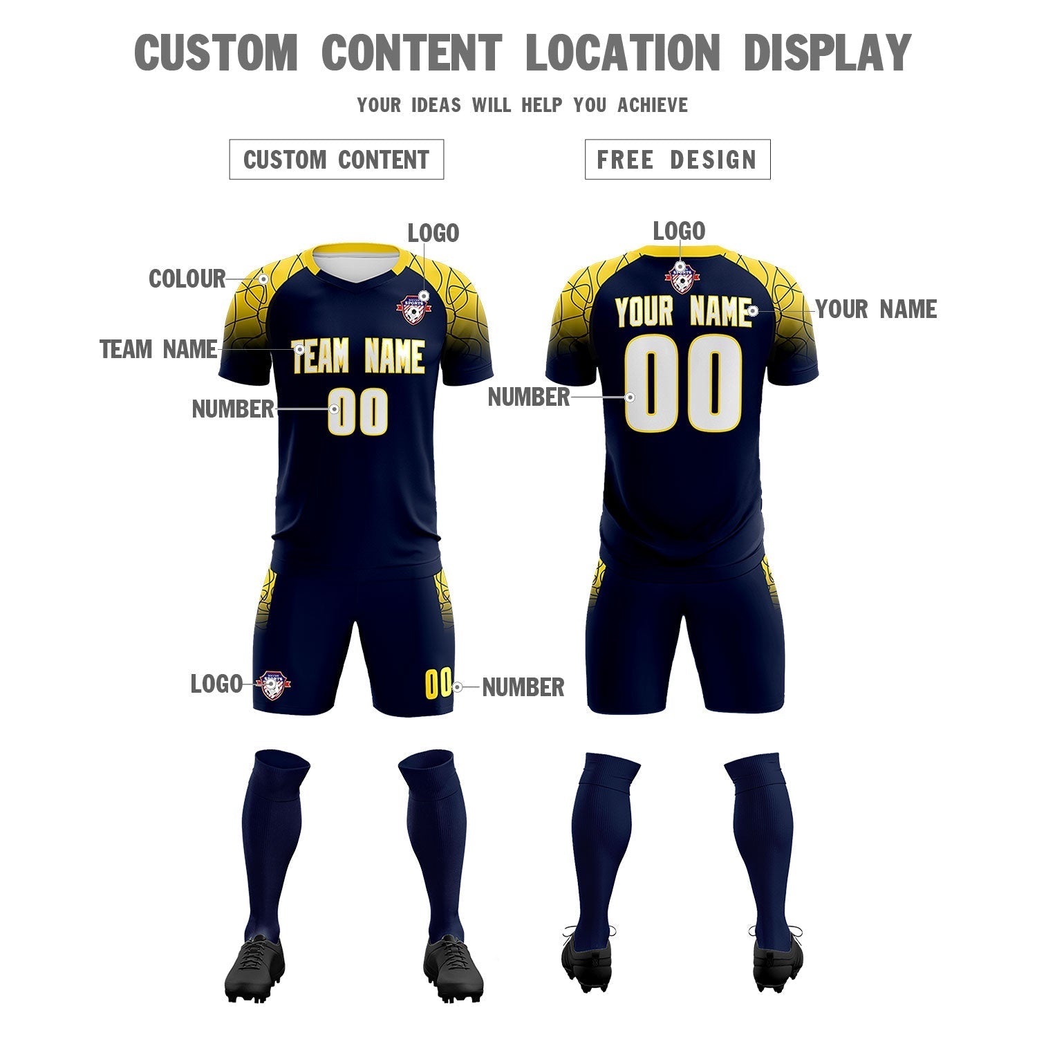 Custom Navy Classic Soccer Training Sets Jersey For Adults/Kids