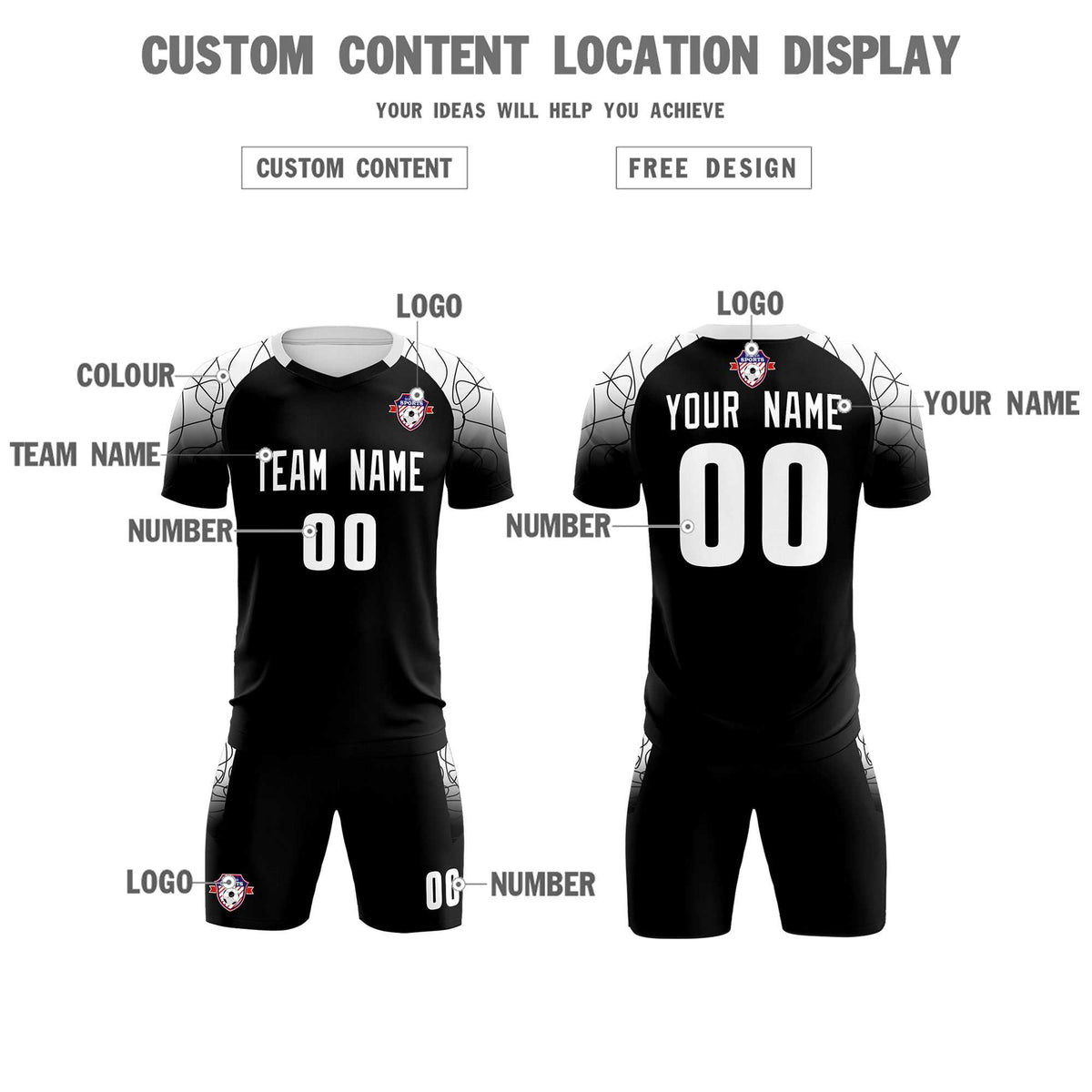 Custom Black Classic Soccer Training Sets Jersey For Adults/Kids