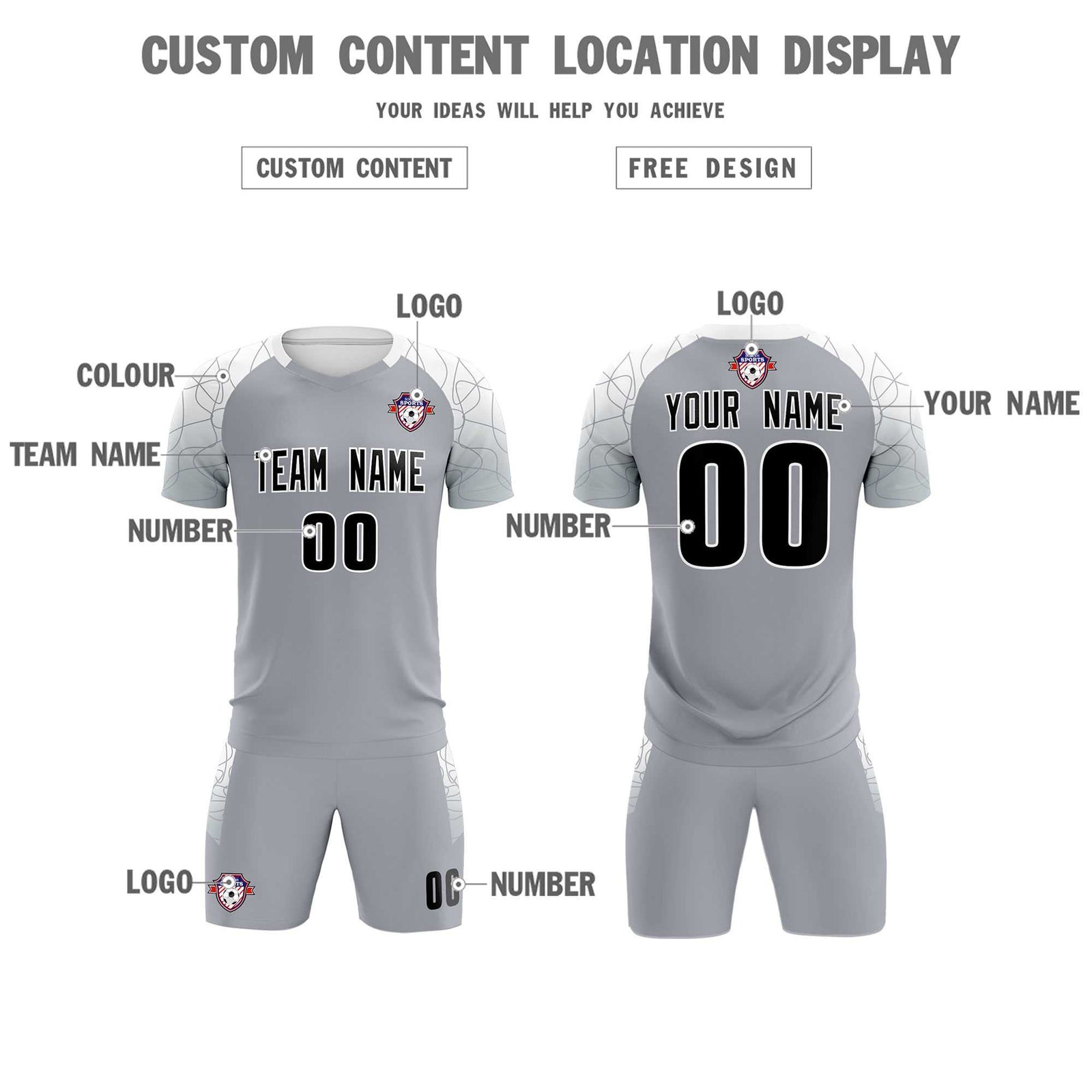 Custom Silver Classic Soccer Training Sets Jersey For Adults/Kids