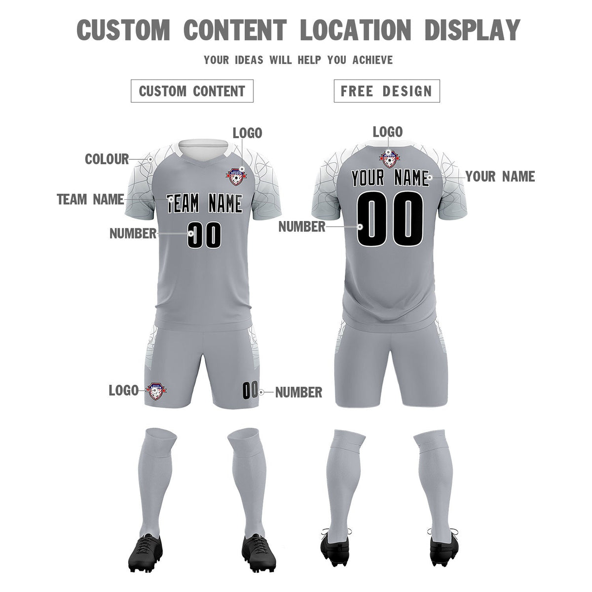 Custom Silver Classic Soccer Training Sets Jersey For Adults/Kids