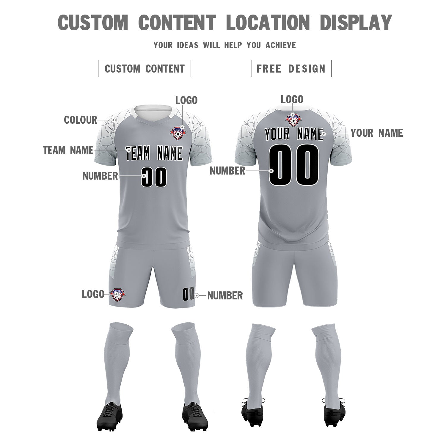 Custom Silver Classic Soccer Training Sets Jersey For Adults/Kids