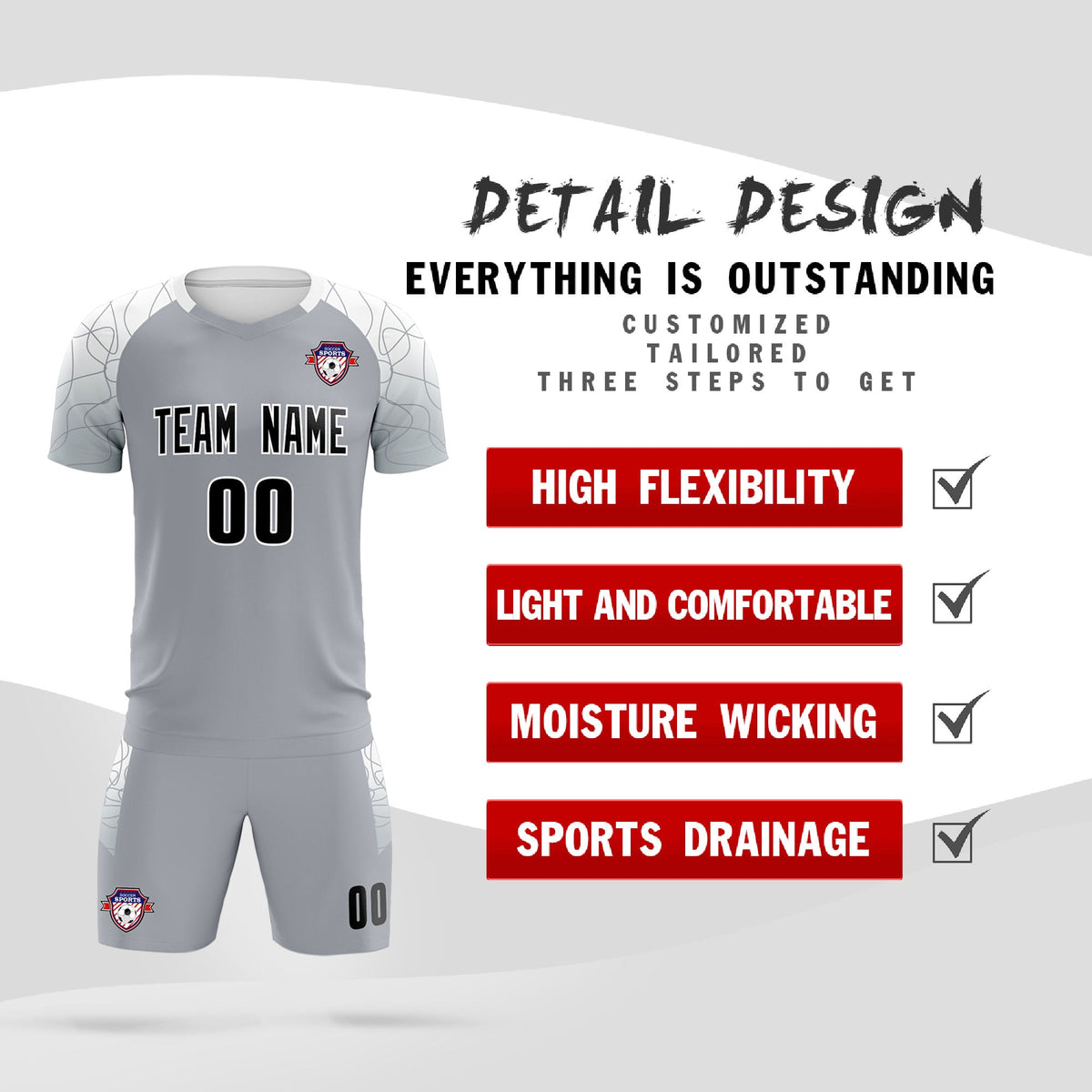Custom Silver Classic Soccer Training Sets Jersey For Adults/Kids