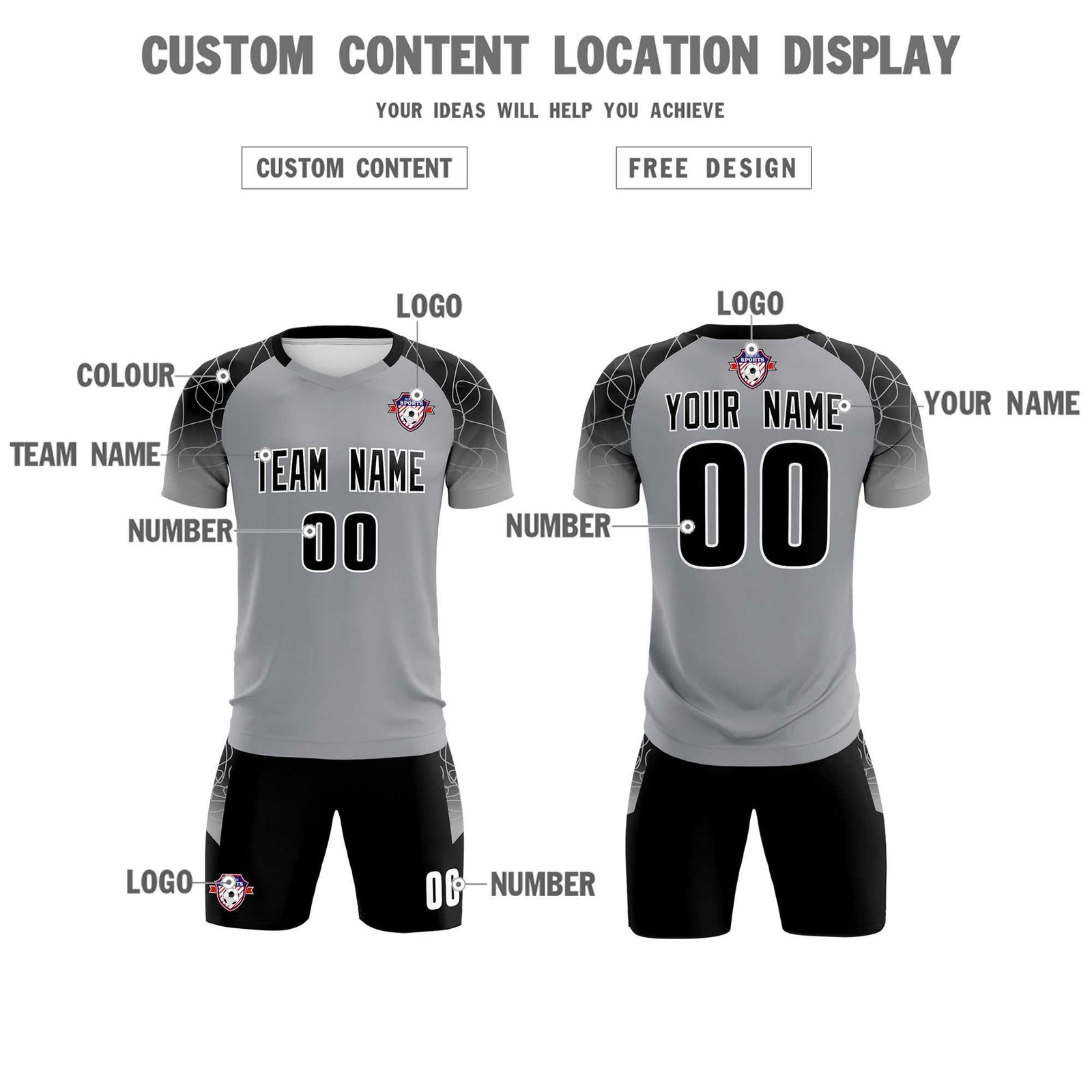 Custom Silver Classic Soccer Training Sets Jersey For Adults/Kids