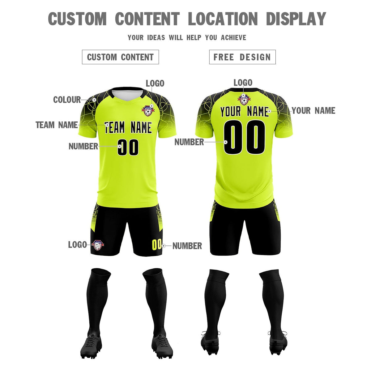 Custom Neon Green Classic Soccer Training Sets Jersey For Adults/Kids