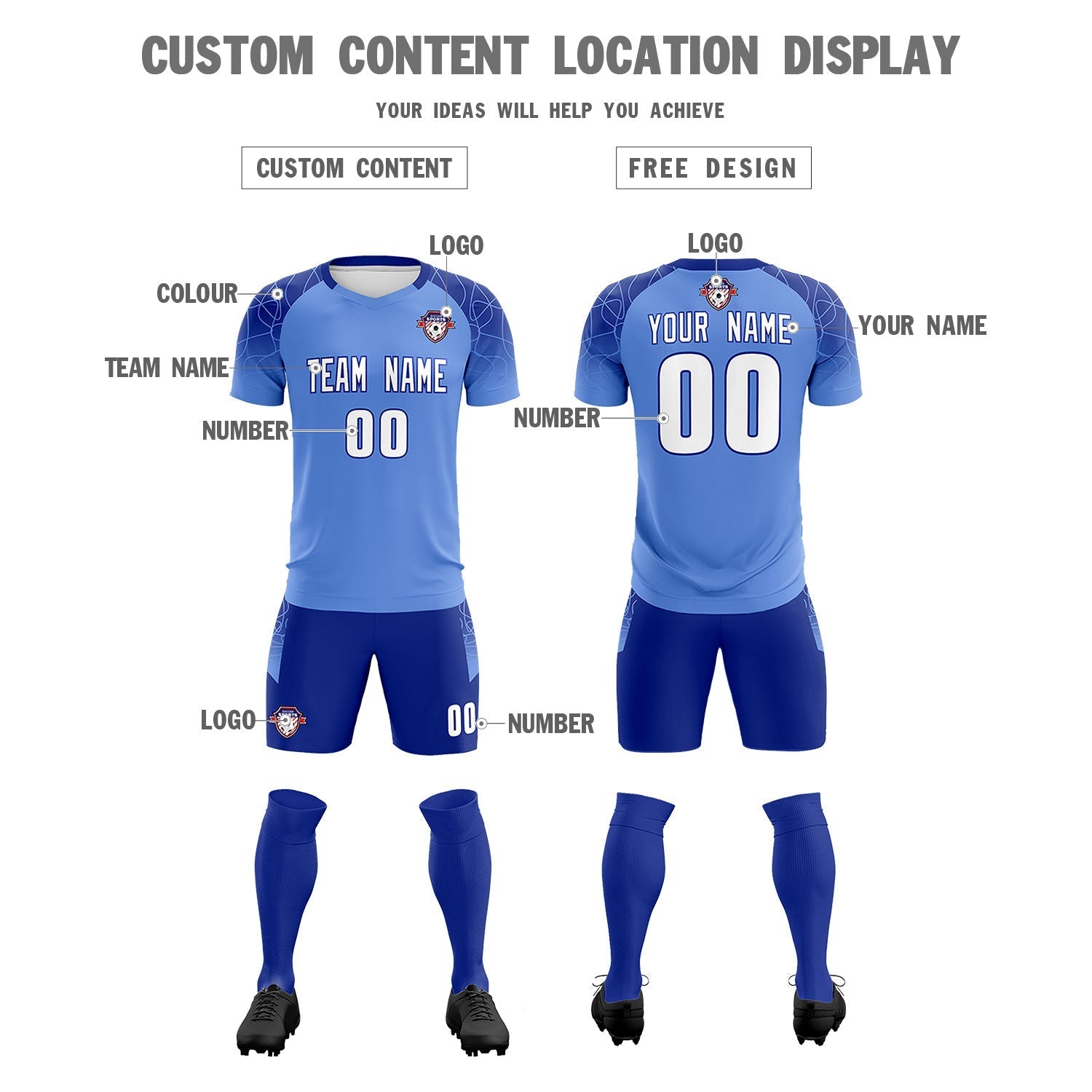 Custom Light Blue Classic Soccer Training Sets Jersey For Adults/Kids