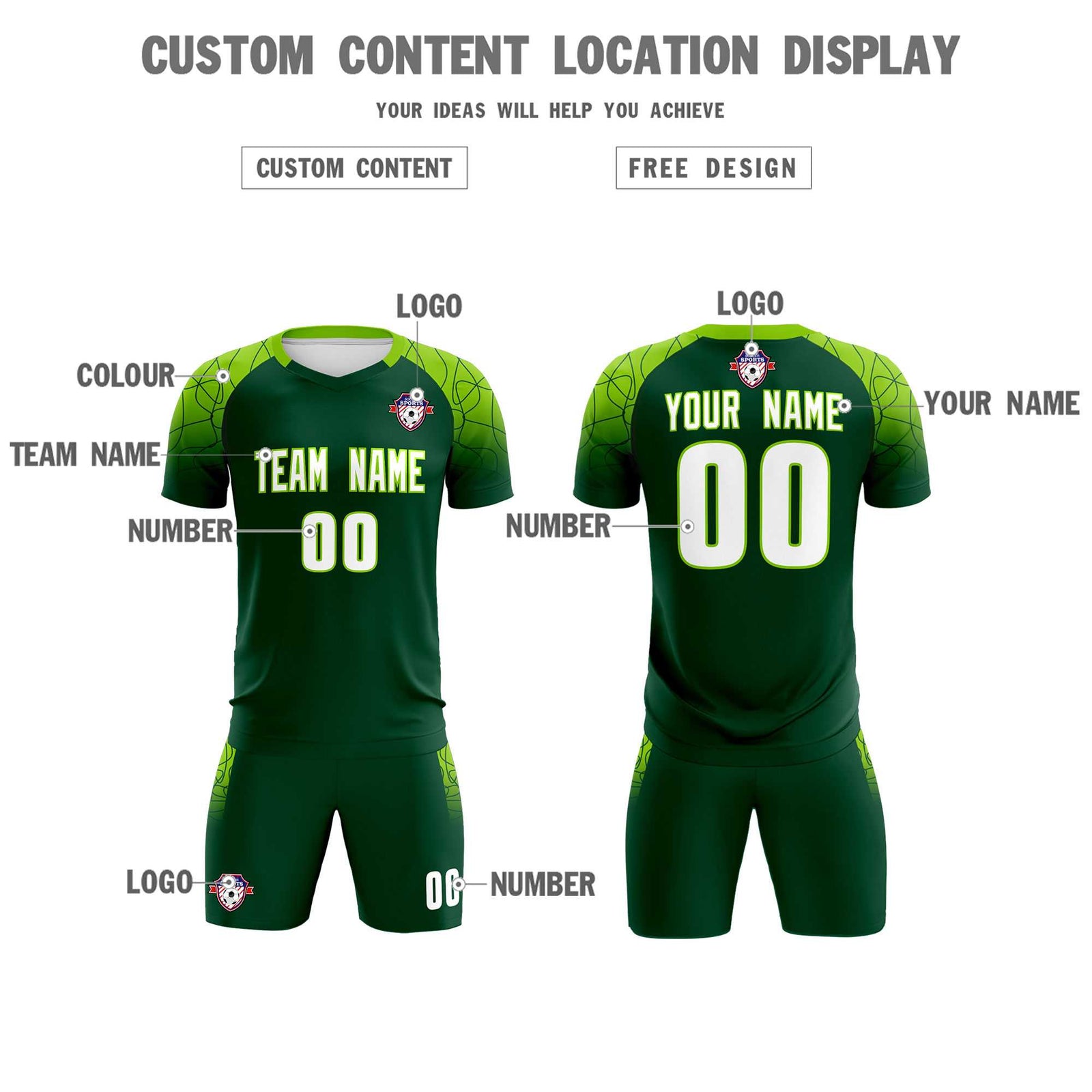 Custom Green Classic Soccer Training Sets Jersey For Adults/Kids