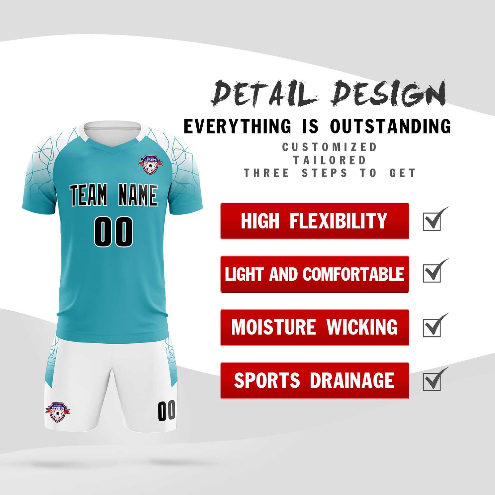 Custom Aqua Classic Soccer Training Sets Jersey For Adults/Kids
