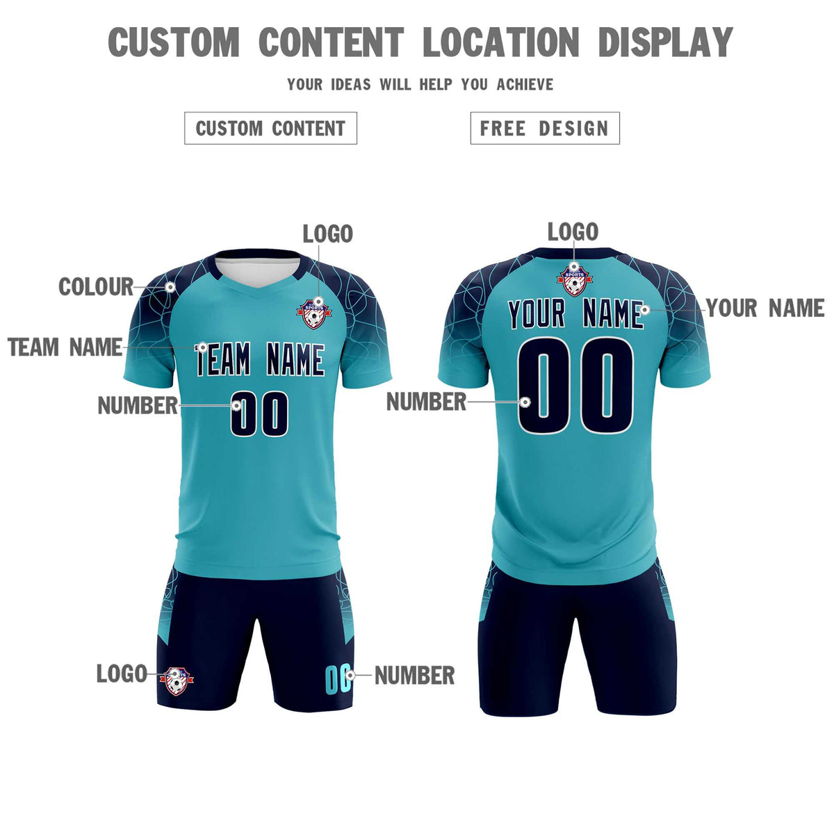 Custom Sky Blue Classic Soccer Training Sets Jersey For Adults/Kids