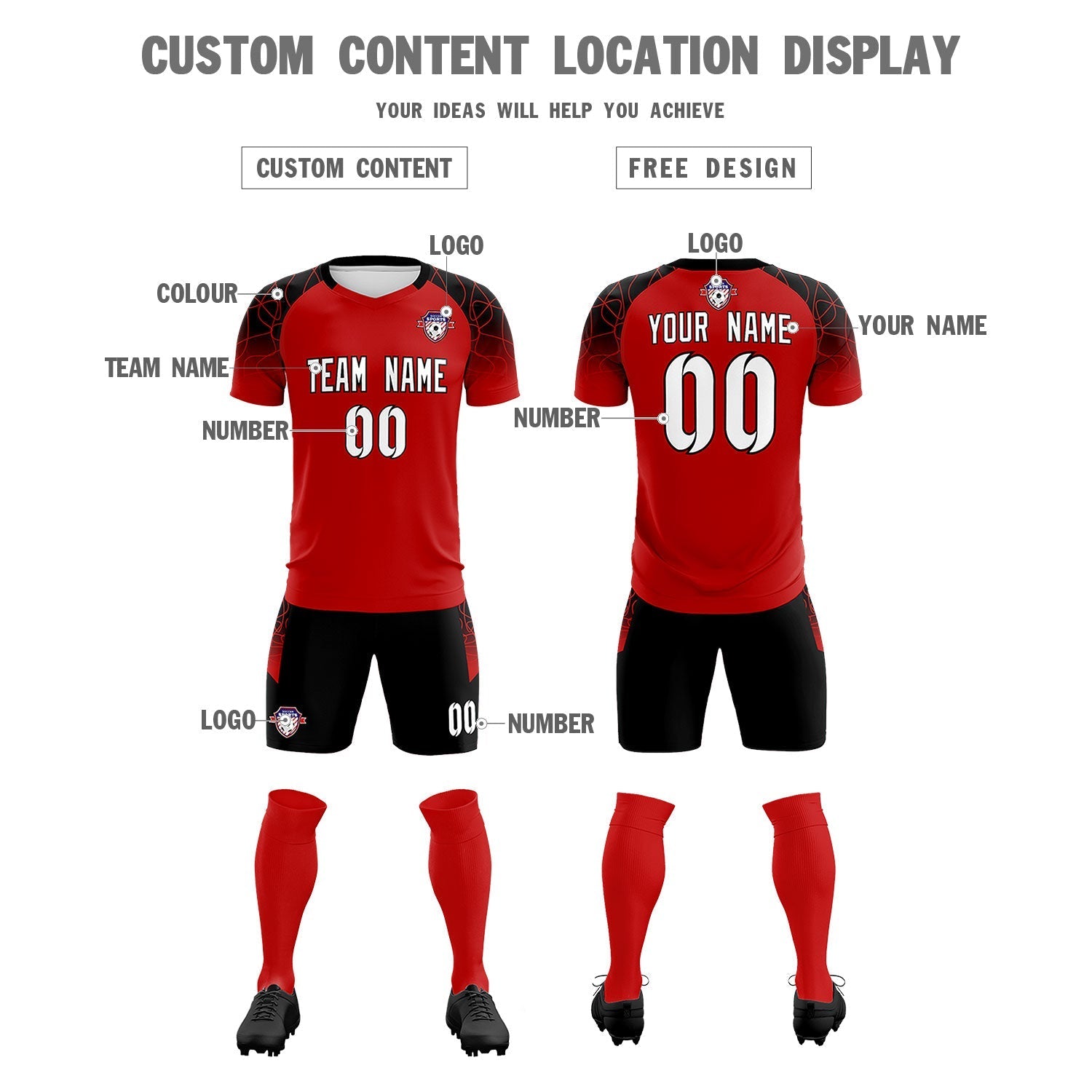 Custom Red Classic Soccer Training Sets Jersey For Adults/Kids