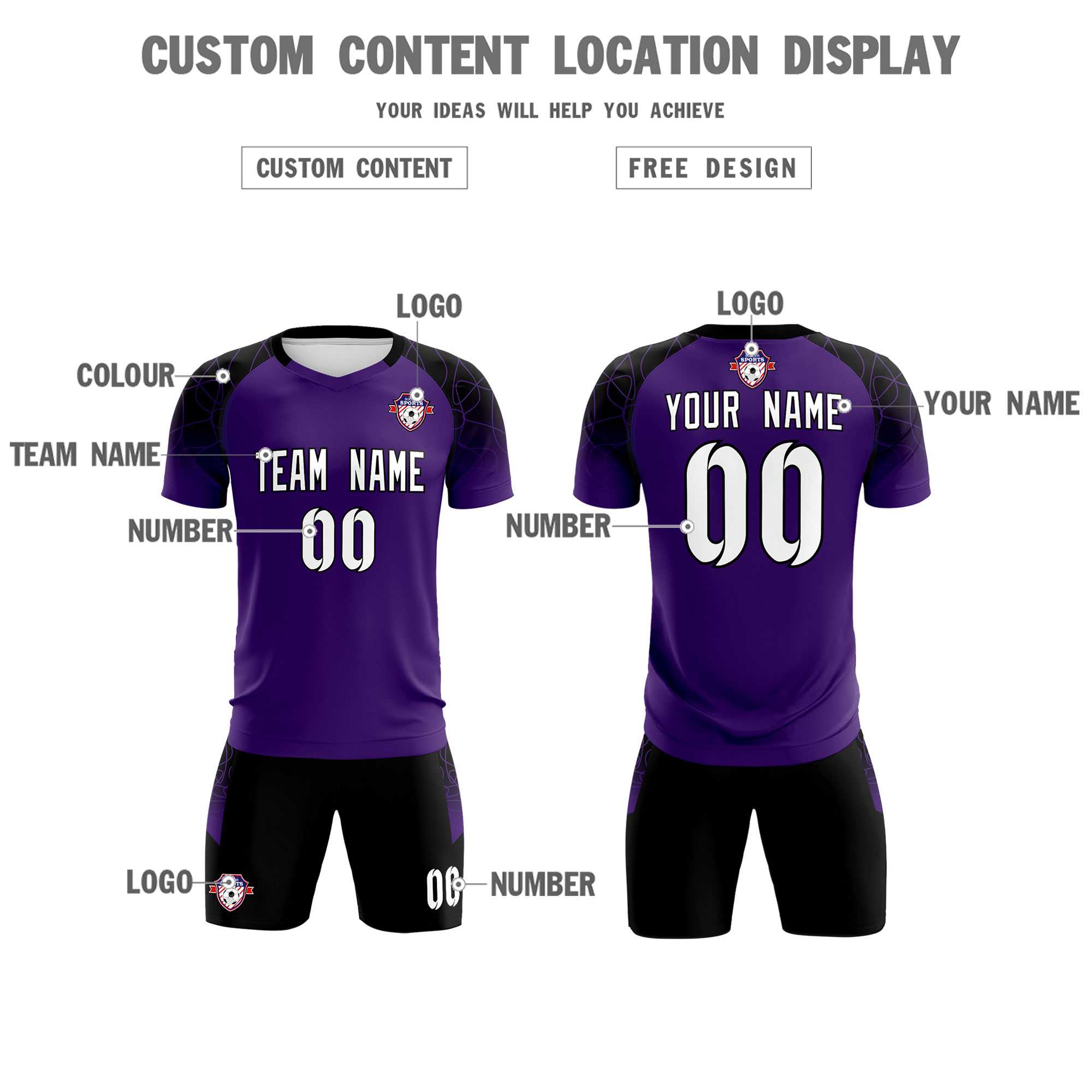Custom Purple Classic Soccer Training Sets Jersey For Adults/Kids