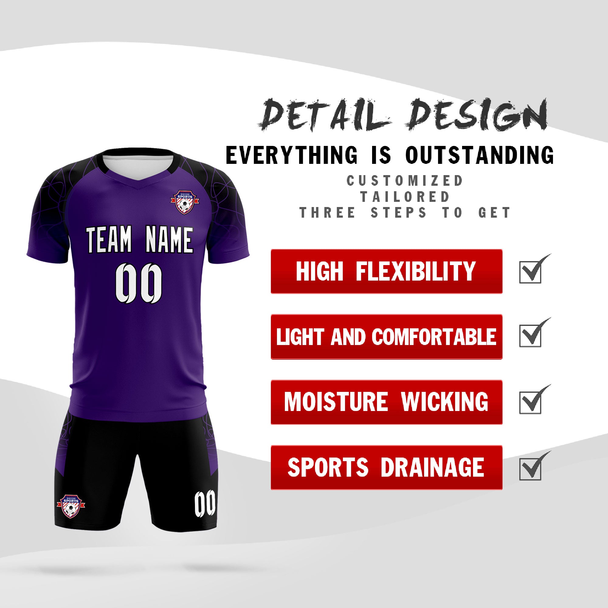 Custom Purple Classic Soccer Training Sets Jersey For Adults/Kids