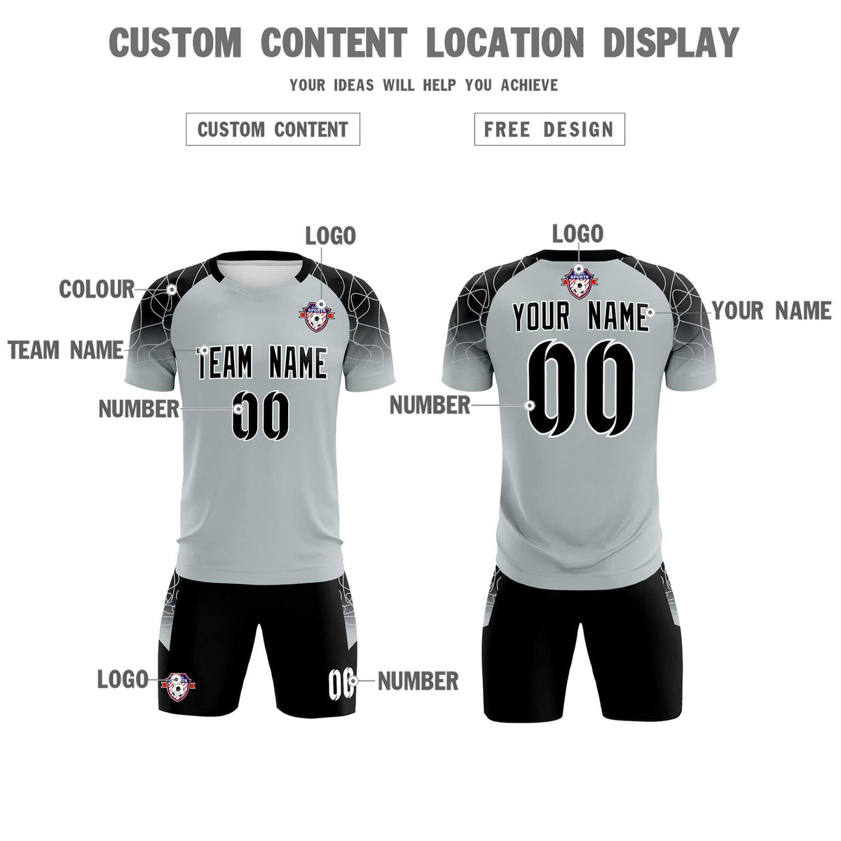 Custom Silver Classic Soccer Training Sets Jersey For Adults/Kids