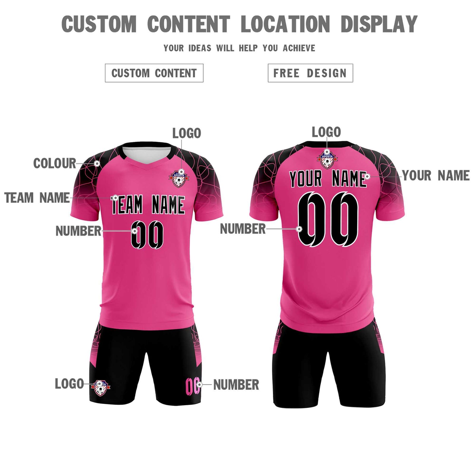Custom Rose Red Classic Soccer Training Sets Jersey For Adults/Kids