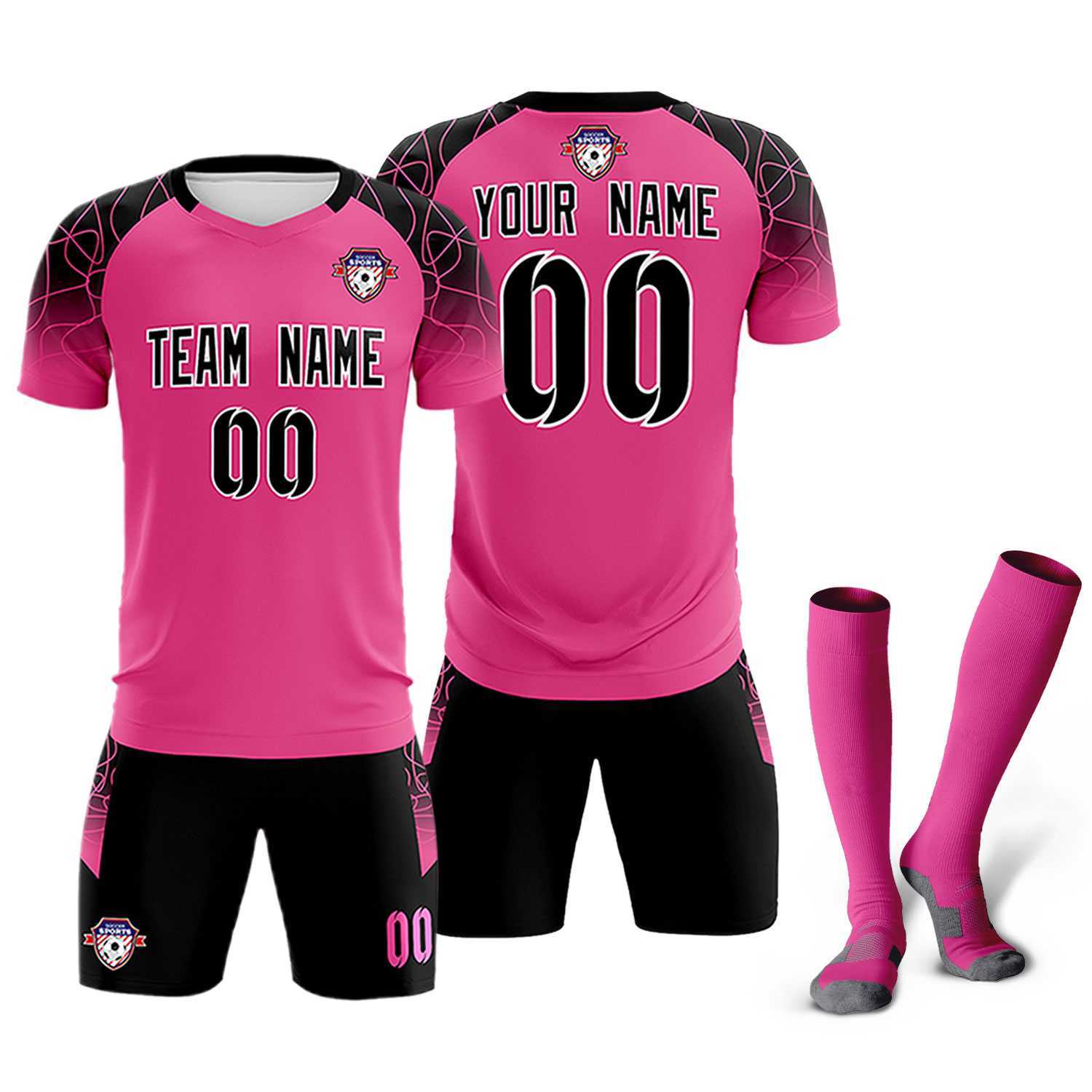 Custom Rose Red Classic Soccer Training Sets Jersey For Adults/Kids