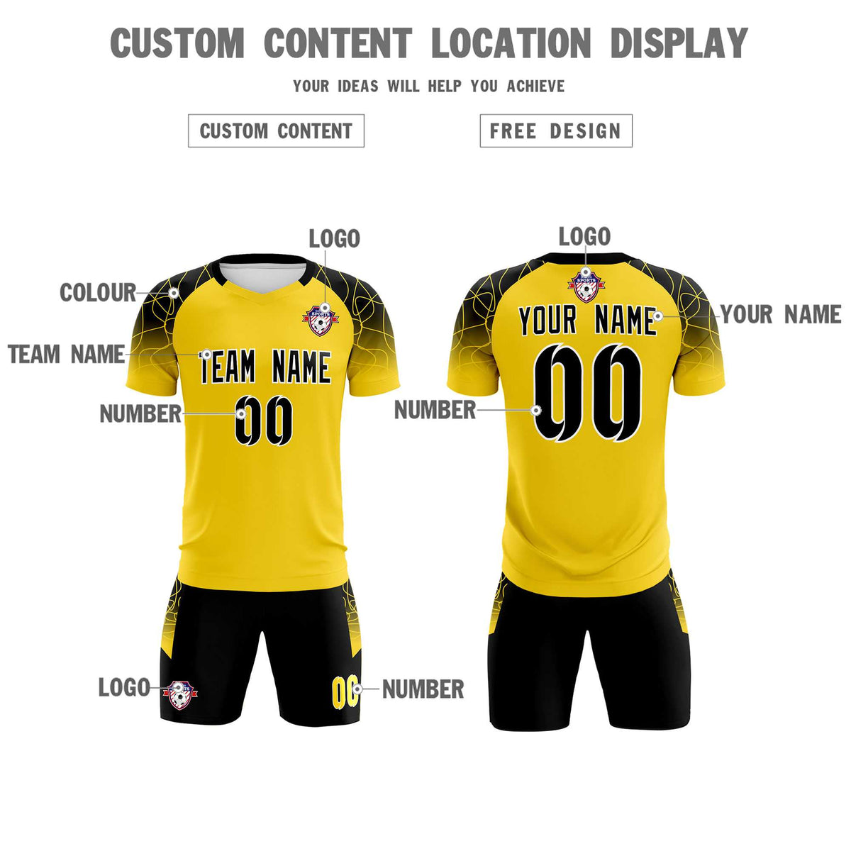 Custom Gold Classic Soccer Training Sets Jersey For Adults/Kids