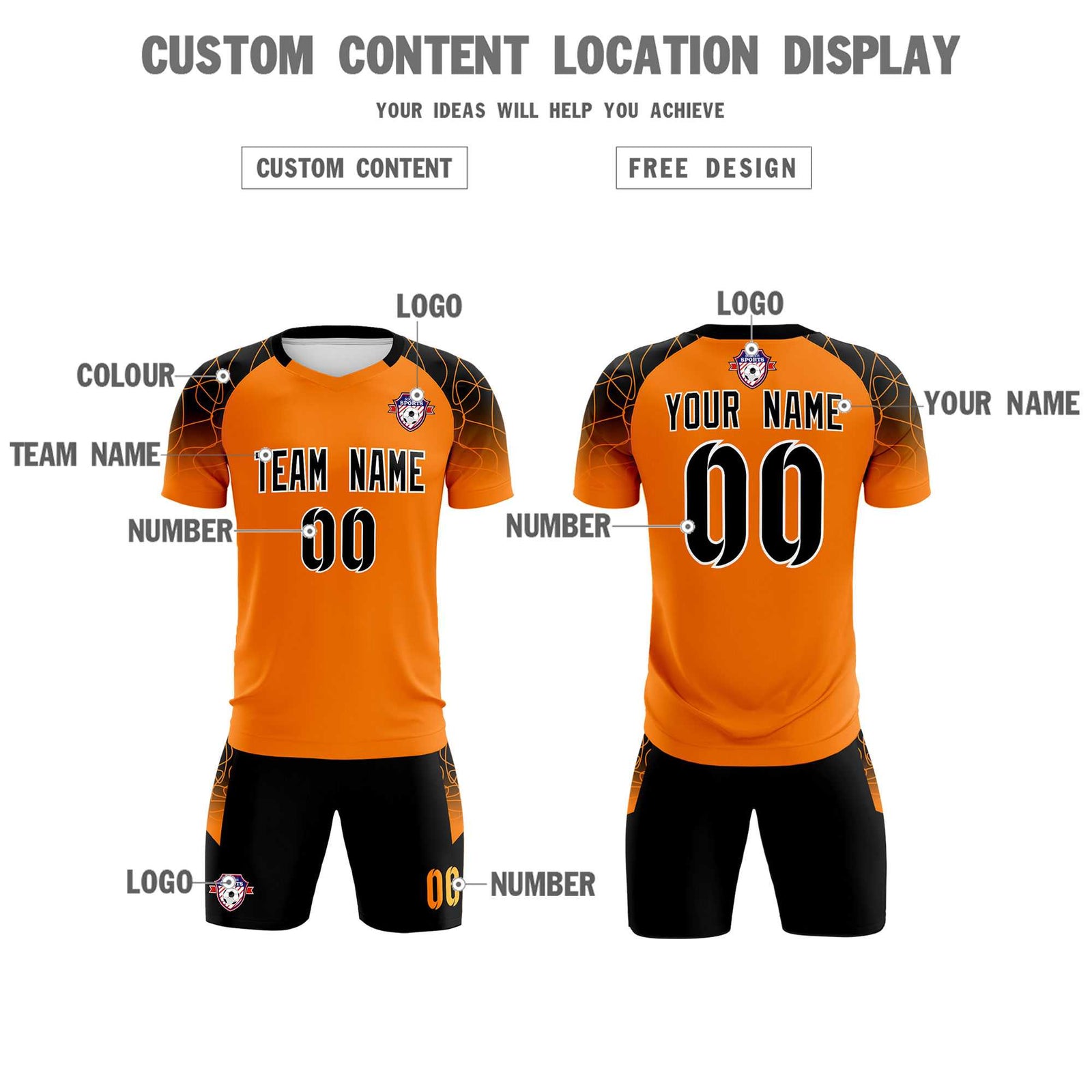 Custom Orange Classic Soccer Training Sets Jersey For Adults/Kids