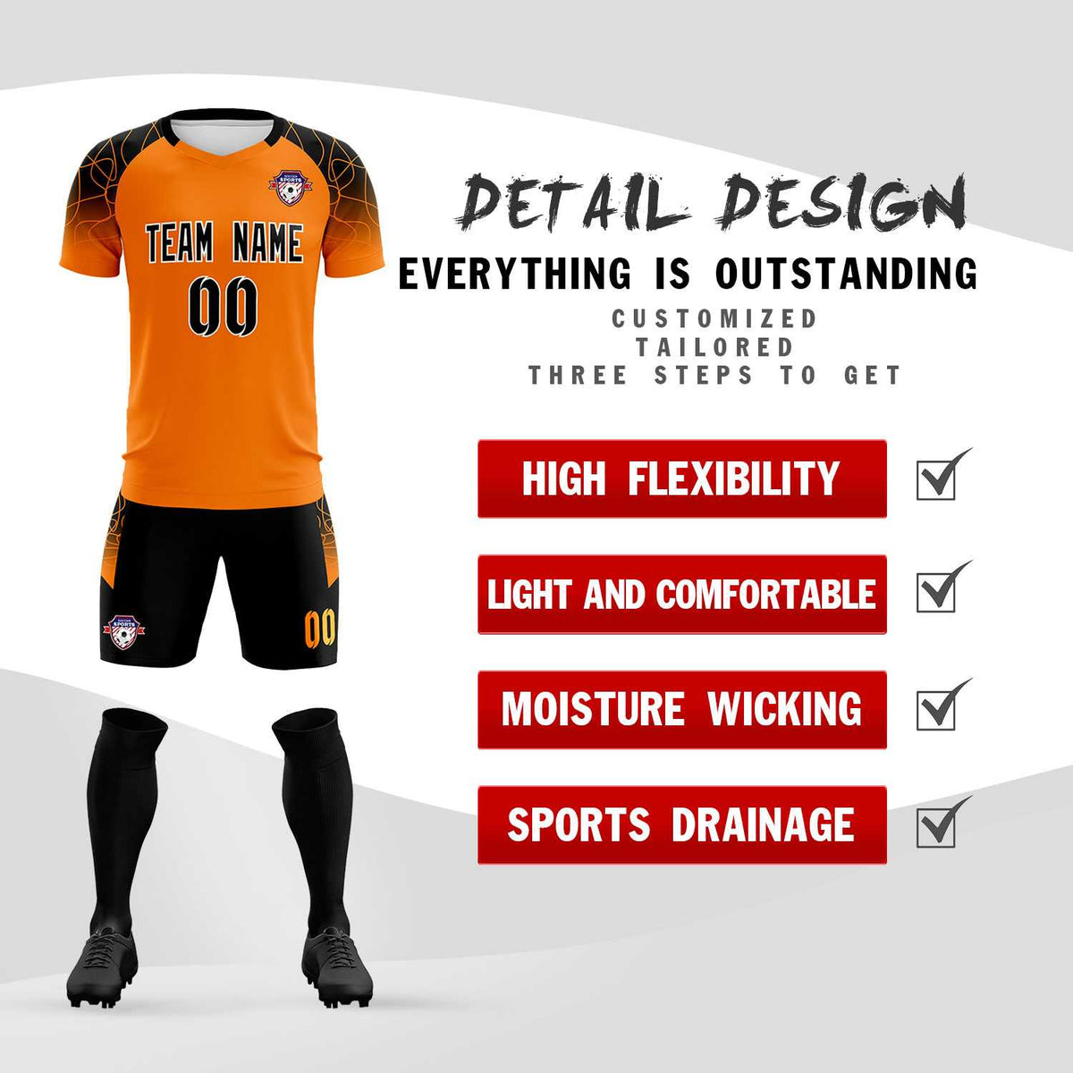Custom Orange Classic Soccer Training Sets Jersey For Adults/Kids