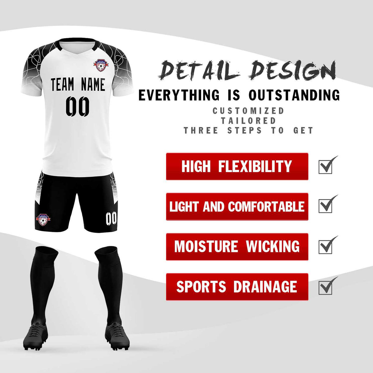 Custom White Classic Soccer Training Sets Jersey For Adults/Kids