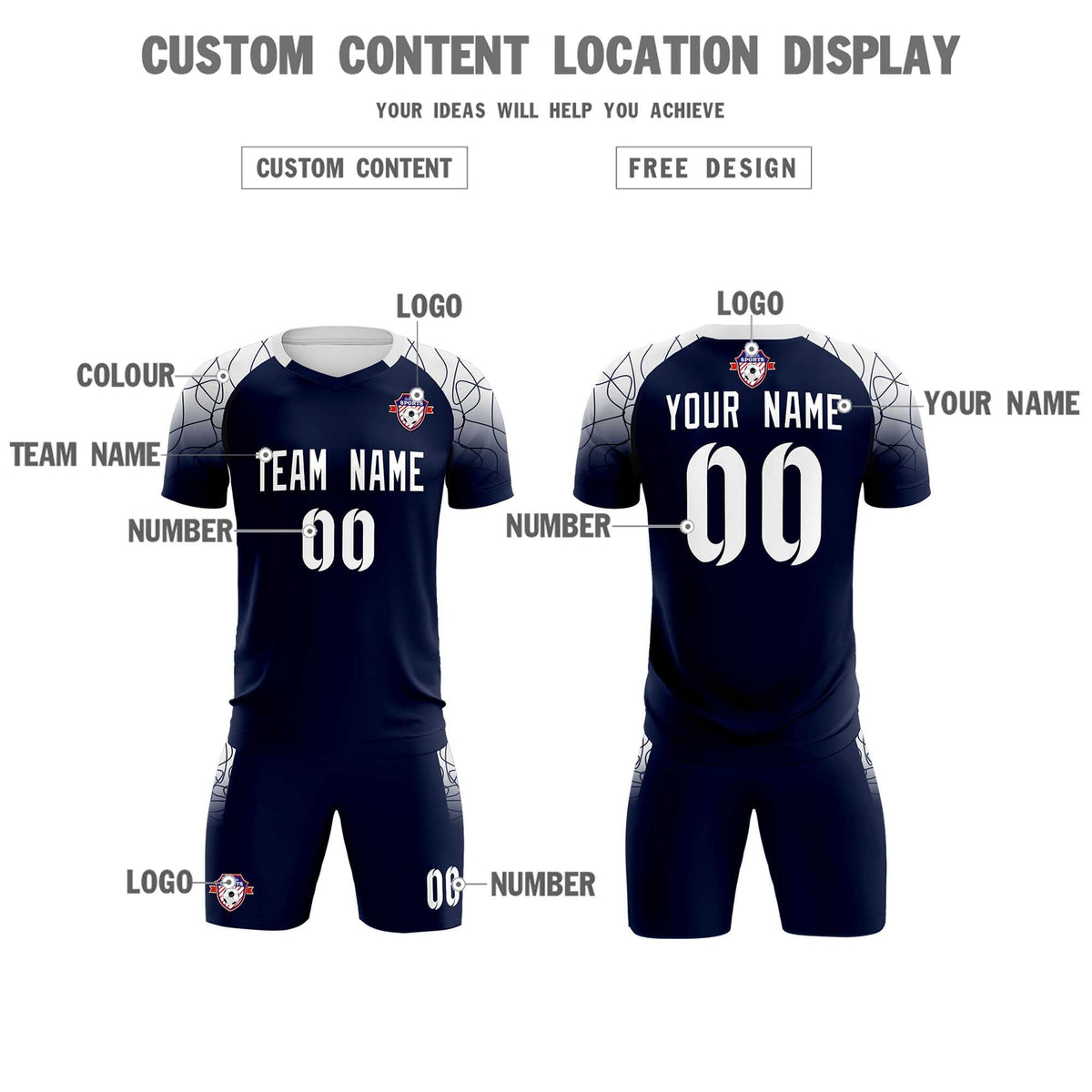 Custom Navy Classic Soccer Training Sets Jersey For Adults/Kids