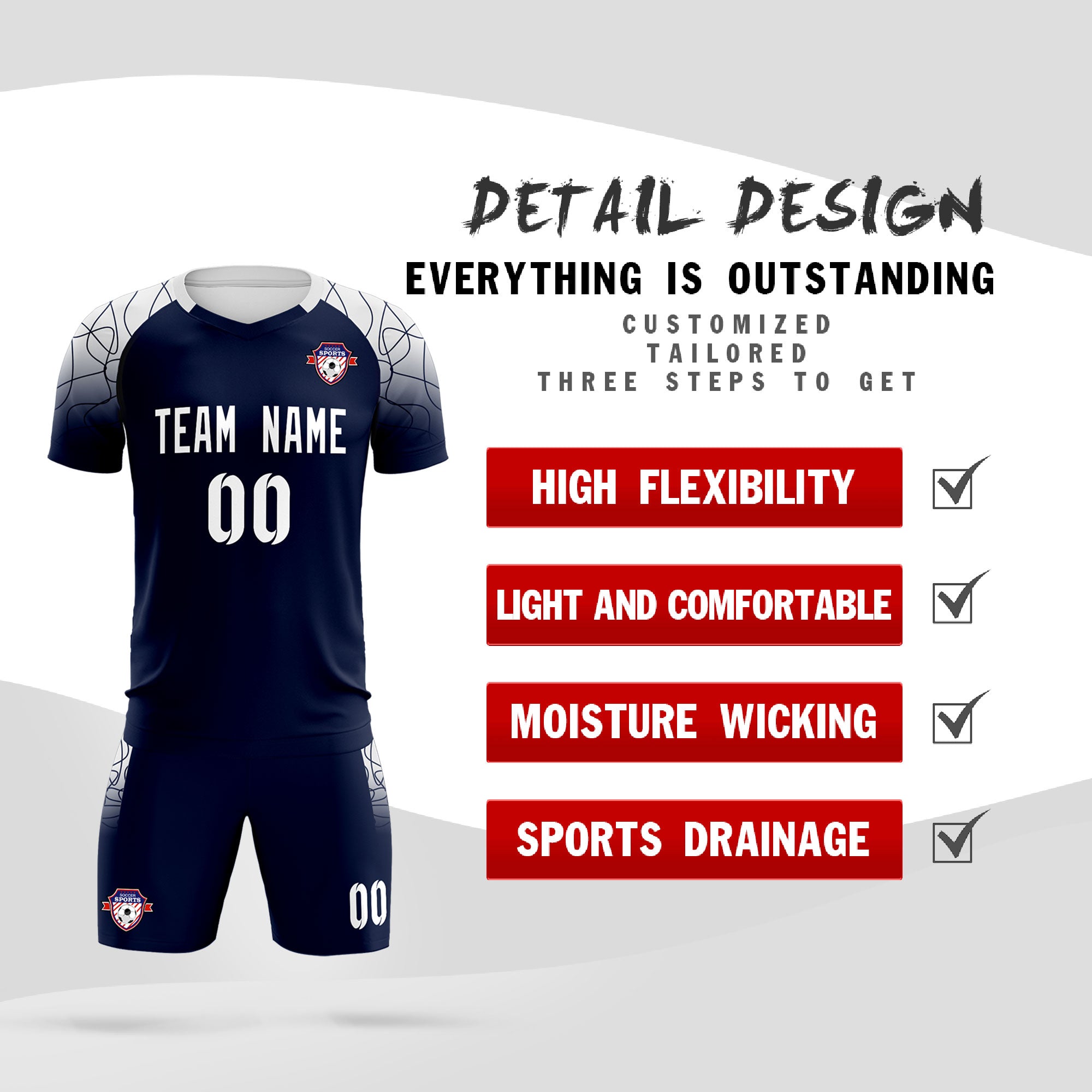 Custom Navy Classic Soccer Training Sets Jersey For Adults/Kids
